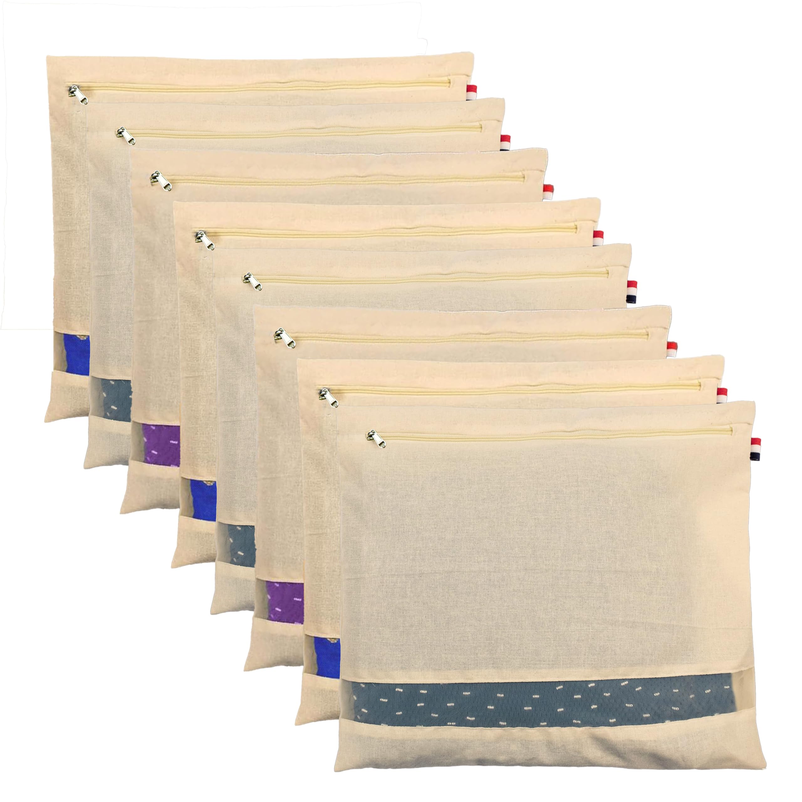 Storite 8 Pack Cotton Saree Bags/Covers For Storage Big Size Single (42 * 37Cm) With Zip Closure For Clothes Bags And Wardrobe O