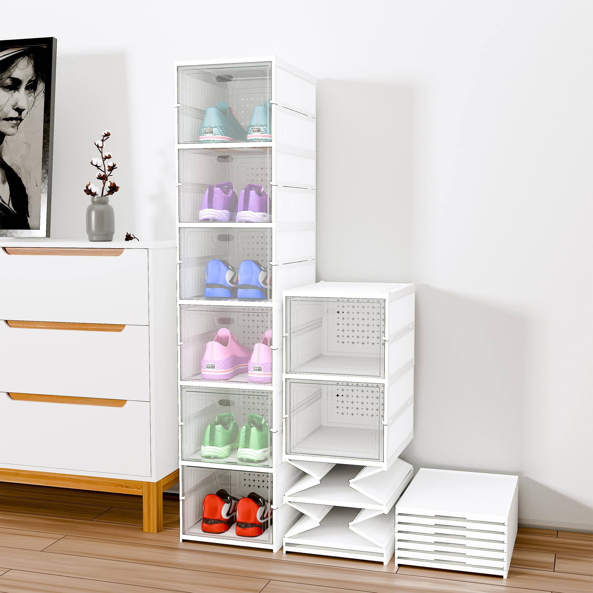 Kuber Industries Plastic Shoe Rack (6Layer) Foldable Sneakers Box | Storage Organizer For Shoe, Slippers & Books | Storage Rack
