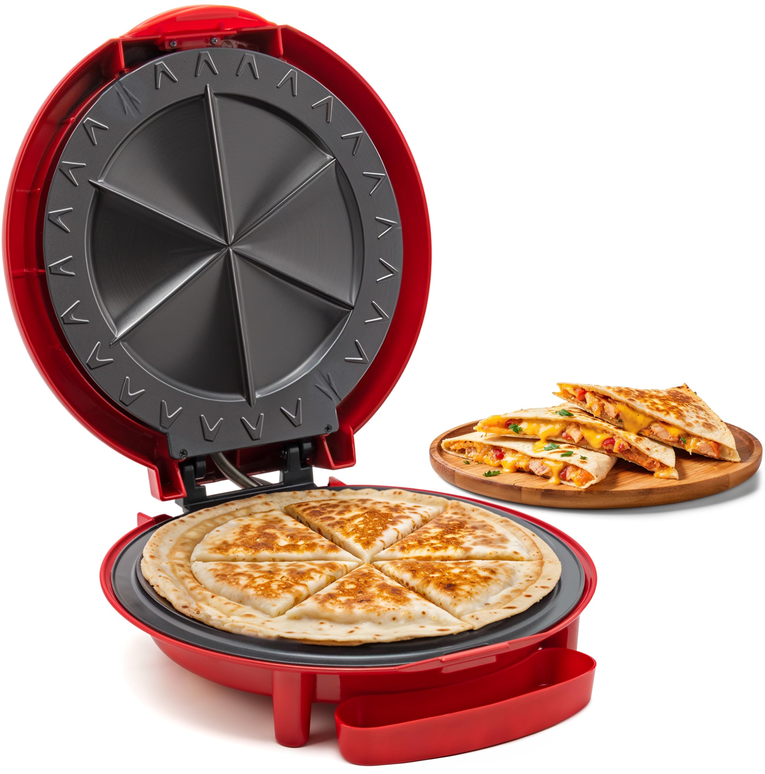 Elite Gourmet Eqd-118 Electric Non-Stick 11'' Quesadilla Maker, Easy-Slice 6-Wedge, Grilled Cheese Corn Flour Tortilla Snacks, R