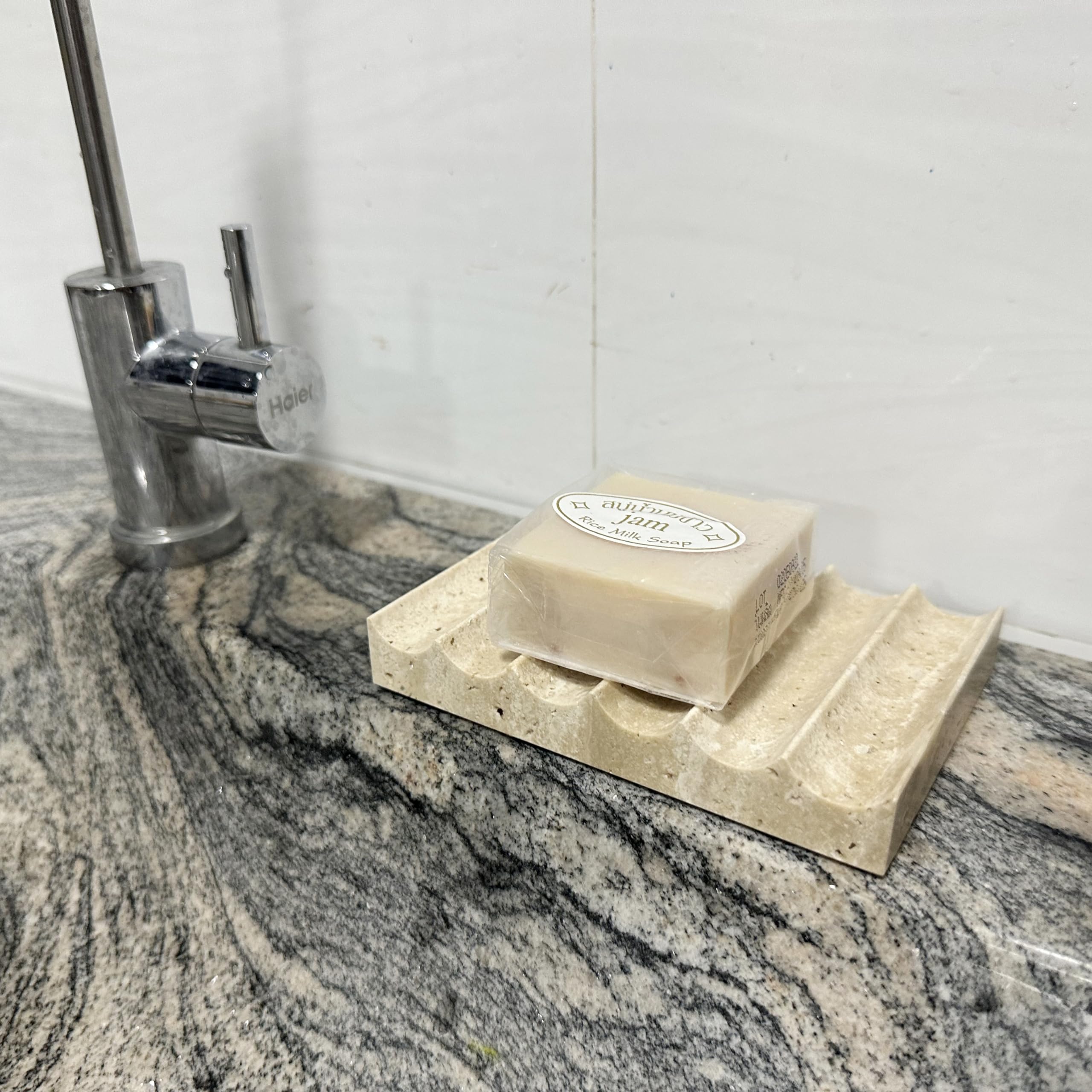 Phinilux Luxury Travertine Soap Dish Marble Jewelry Ring Tray - Rectangle Marble Soap Tray & - Self Draining Soap Holder For Bat