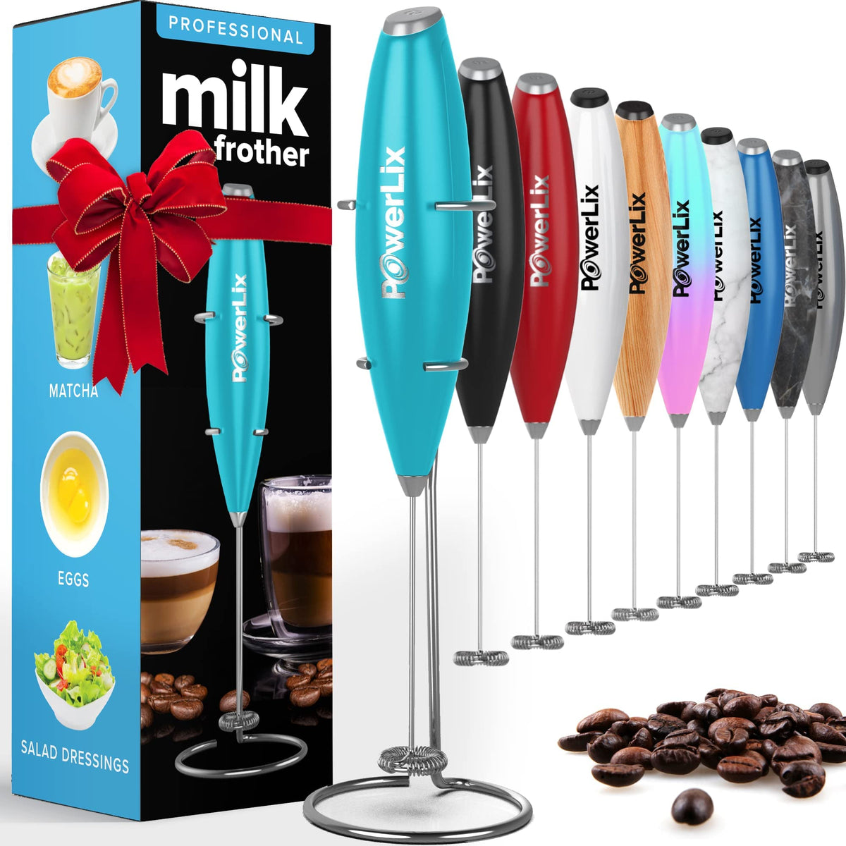 Powerlix Milk Frother Handheld Battery Operated Electric Whisk Beater Foam Maker For Coffee, Latte, Cappuccino, Hot Chocolate, D