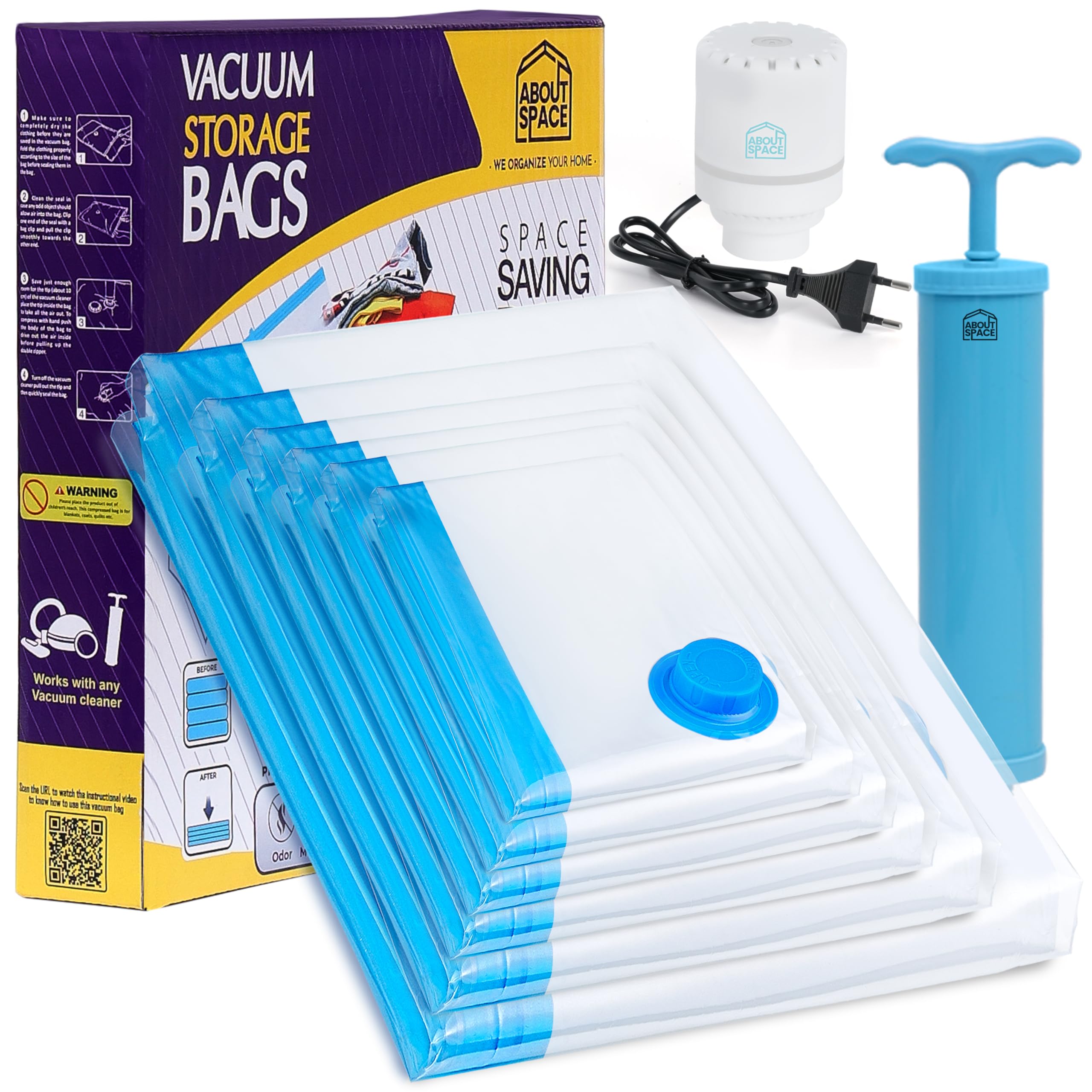 About Space Vacuum Bags For Travel (6 Pack)  Electric & Hand Pump | 2X Jumbo/XJumbo/Jumbo/Large/Medium/Small Space Saver Ziplo