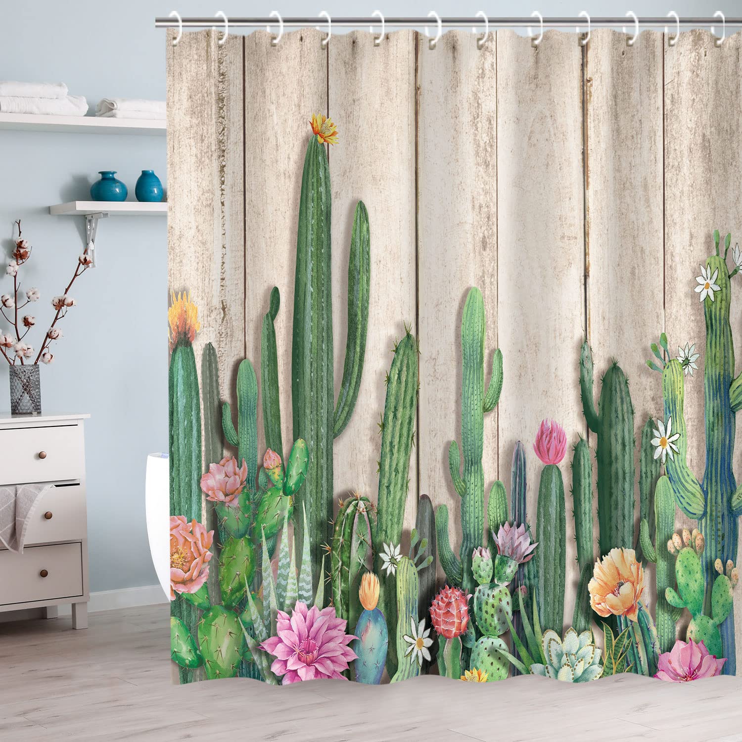 Rosielily Cactus Shower Curtain, Succulent Shower Curtain, Southwest Plant Tropical Desert Style Shower Curtain Set 72Wx72H Inch