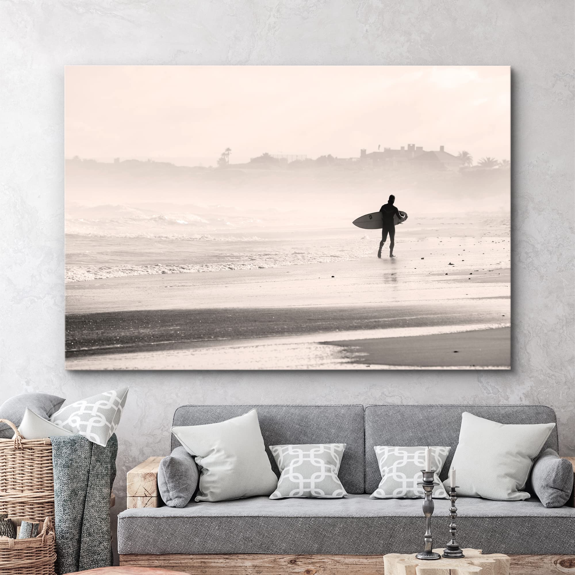 Wall26 Canvas Print Wall Art Surfer On Seashore At Dawn Sports Athletes Photography Contemporary Scenic Urban Multicolor Ultra F