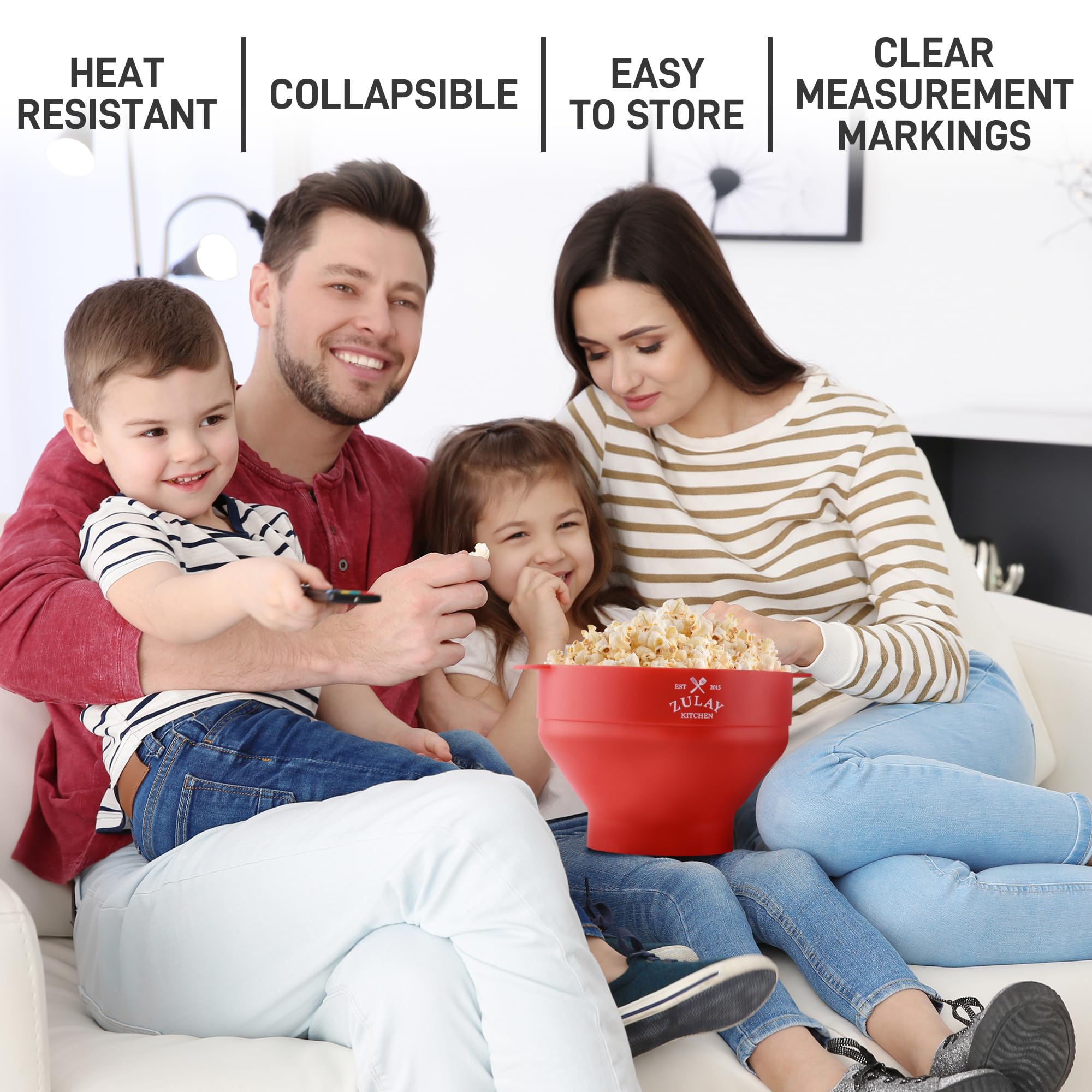 Zulay Microwave Popcorn Popper Bowl Maker With Lid - Collapsible, Bpa-Free Silicone, Dishwasher Safe, Wide Spacious Size - Famil