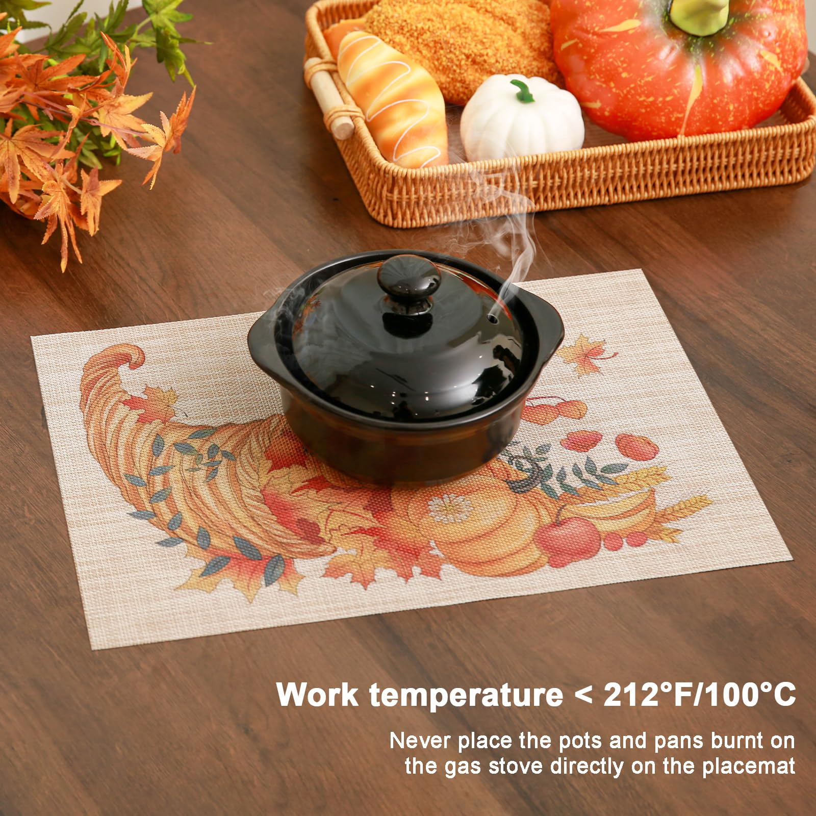 Banchif Thanksgiving Placemats Set of 4 Fall Place Mats Pumpkin Maple Leaves Table Mats Washable Non-Slip Heatproof Woven Placem