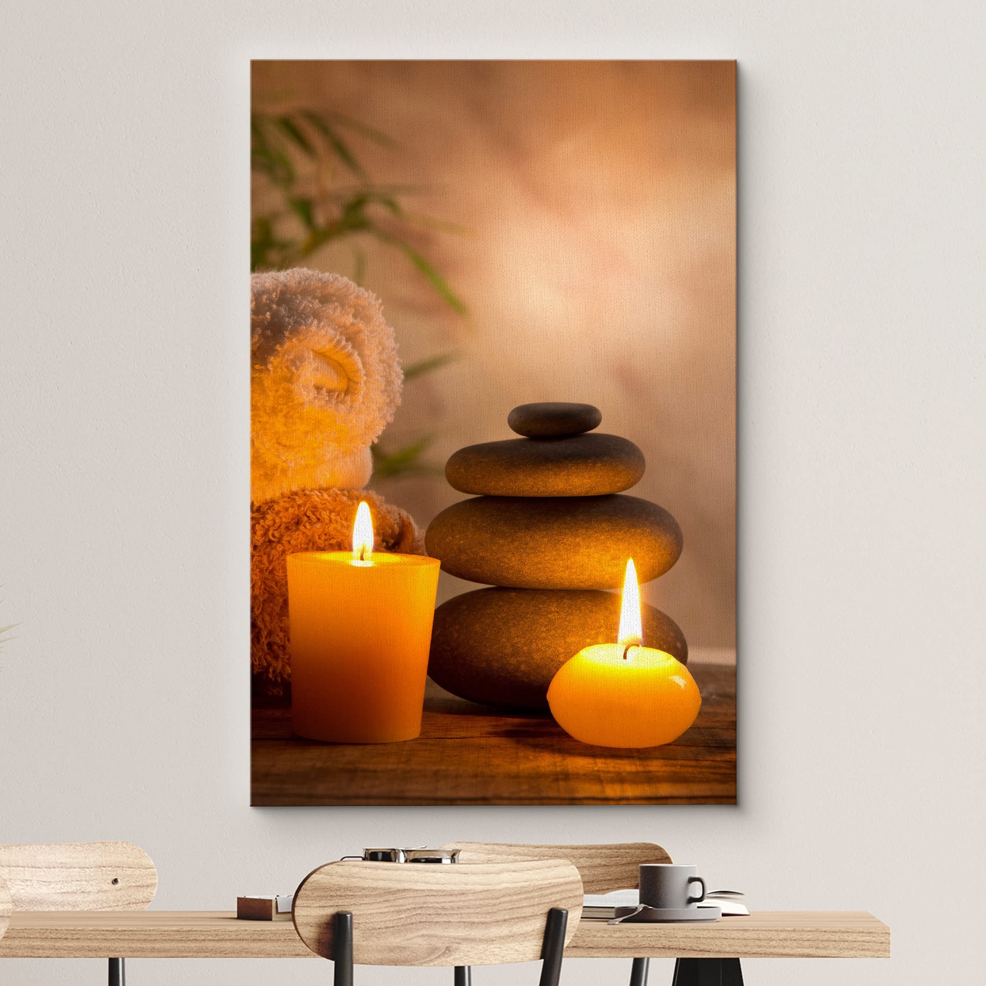 Wall26 Canvas Print Wall Art Massage Stones With Atmospheric Candles Floral Nature Photography Realism Zen Scenic Relax/Calm Mul