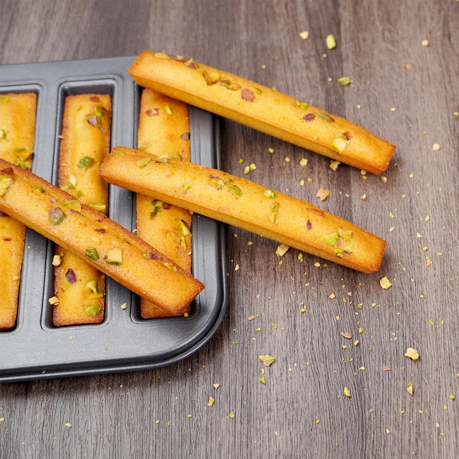 Elesinsoz 6 Cup Financier Cake Baking Pan Breadstick Cornstick Biscotti Ladyfinger Donut Cookie Cornbread Stick Mini Bread Loaf
