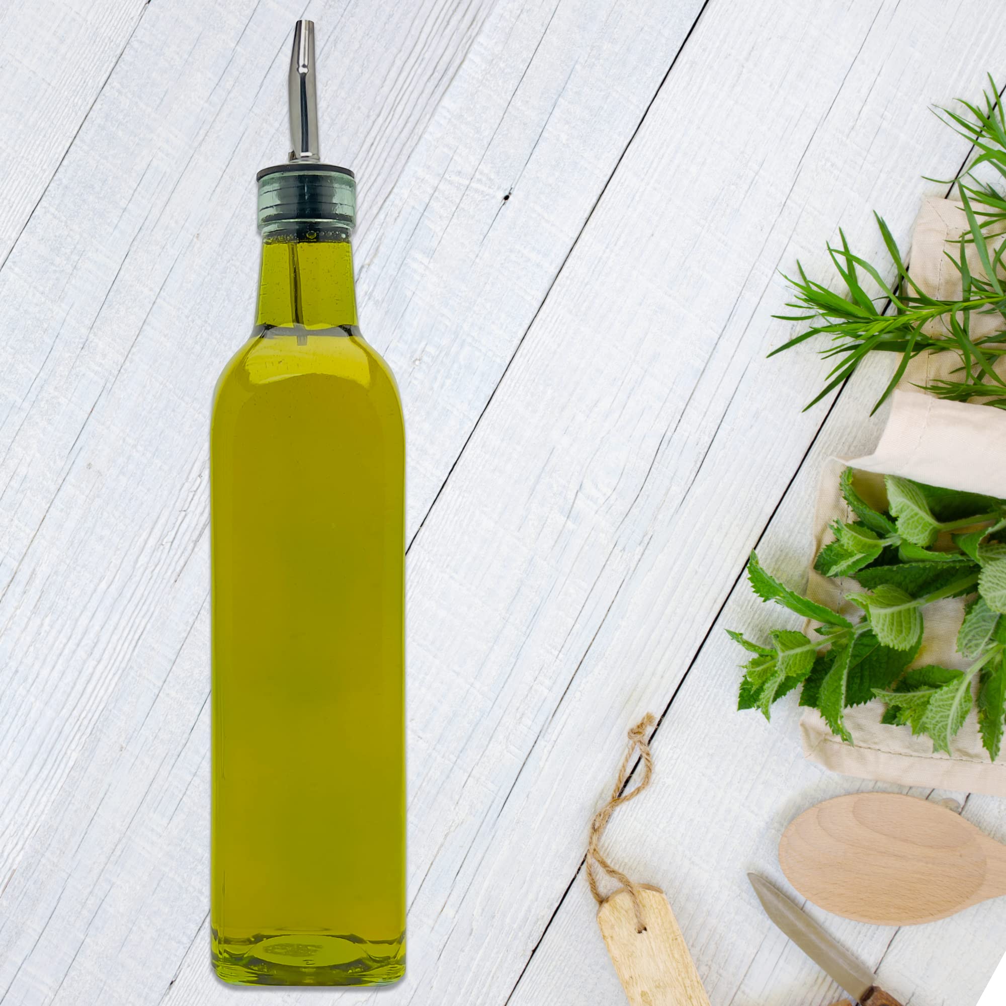 Containly 16Oz Glass Olive Oil/Vinegar Bottle For Kitchen, Olive Oil Dispenser With Stainless Steel Spout For Easy Pouring (16 O