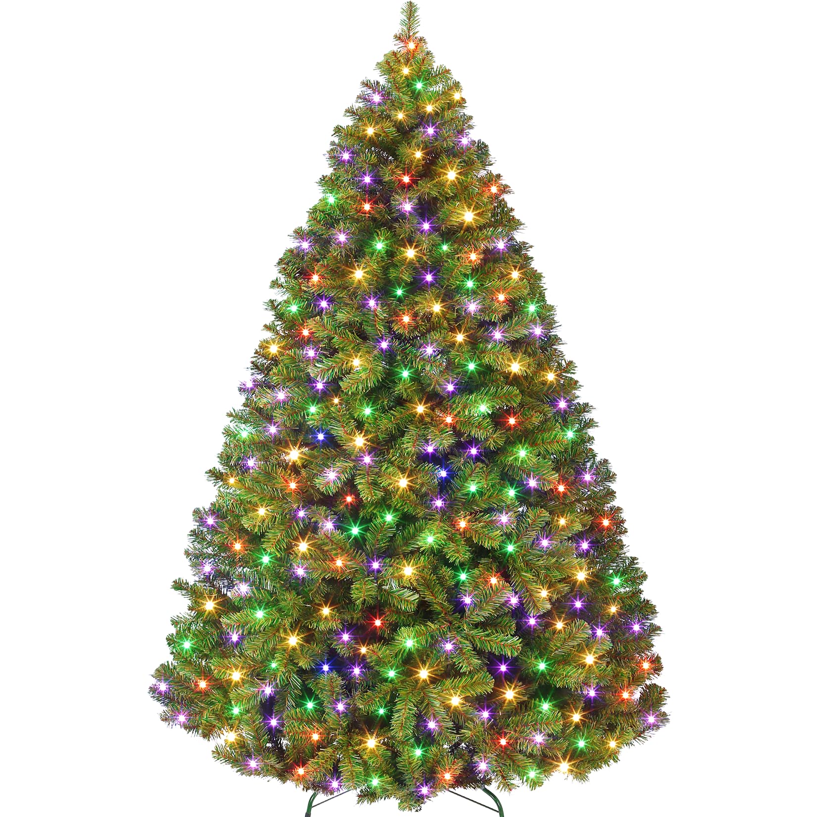 7.5FT Prelit Fluffy Noble Fir Artificial Christmas Tree with 600 Multicolor Lights& 9 Modes, Hinged Branches& 2200 Tips, Artific