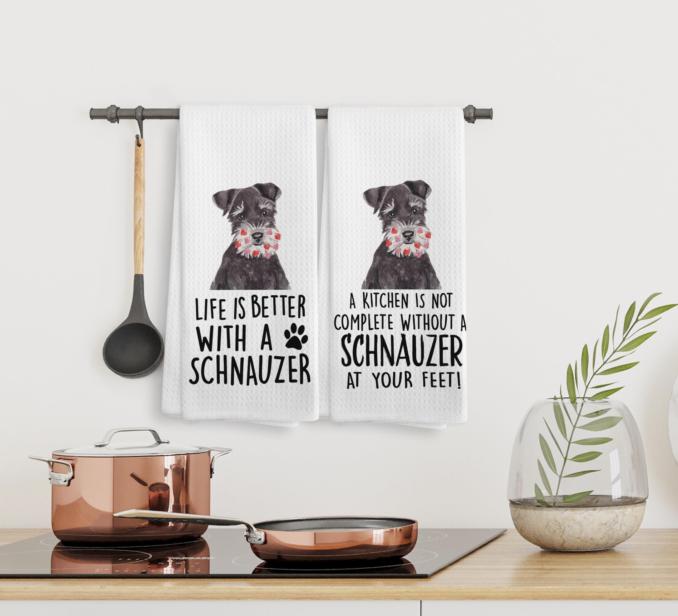 NOQL Schnauzer Towels, Schnauzer Gifts, Schnauzer Dog Kitchen Towels and Dishcloths Set of 2, Schnauzer Decor, Schnauzer Gifts f