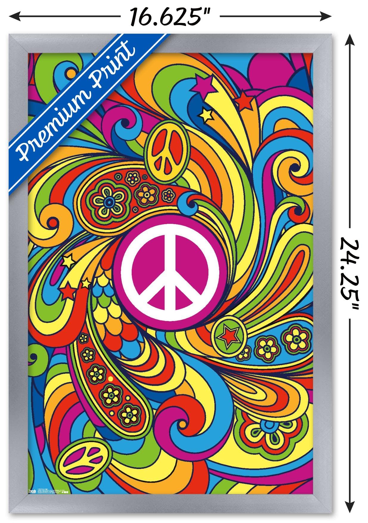 Trends International Peace Sign Wall Poster, 14.725'' X 22.375'', Silver Framed Version