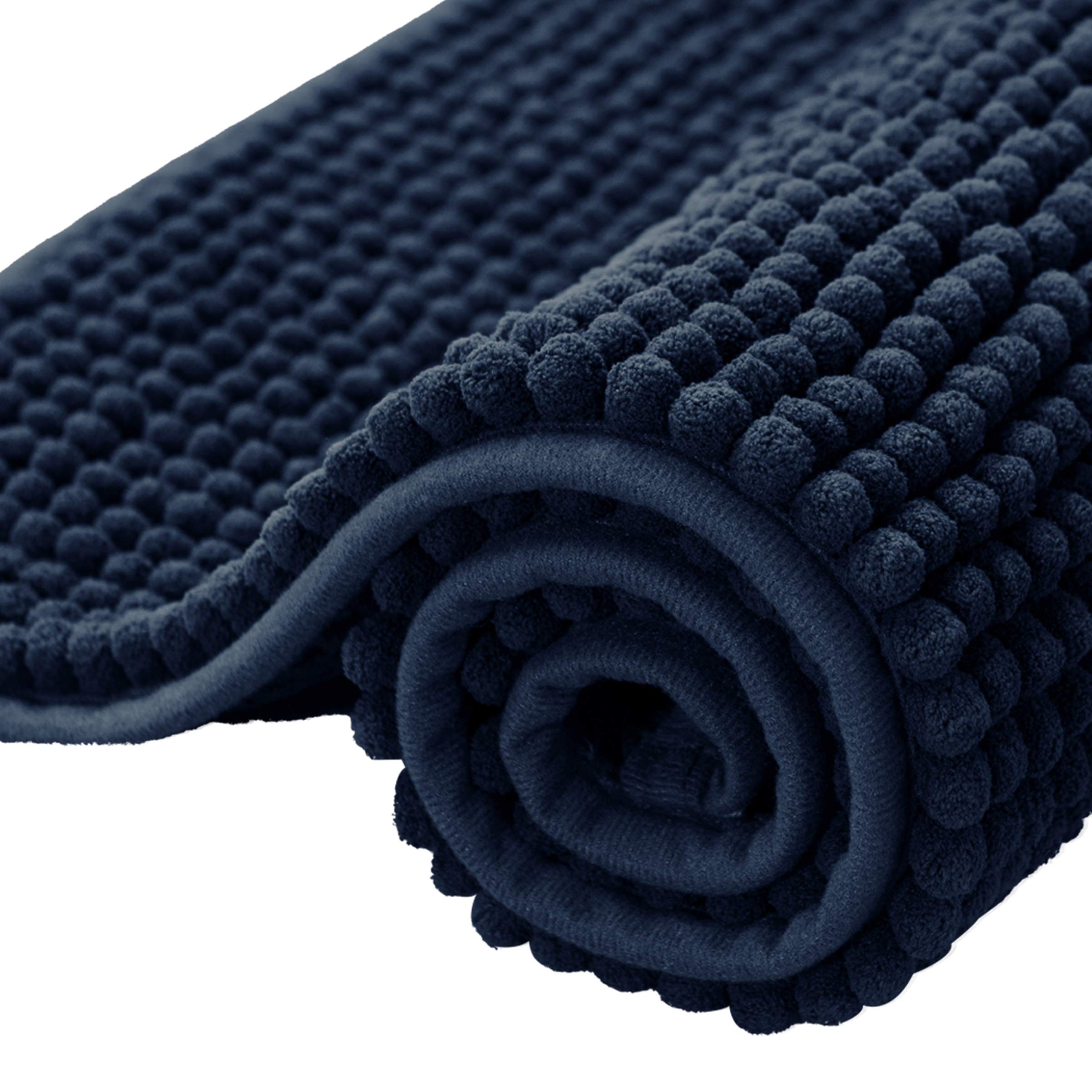 Subrtex Bath Mat, Chenille Bath Rug, Soft Short Plush Bath Mat, Water Absorbent Shower Mat, Quick Dry, Machine Washable, Navy, 2