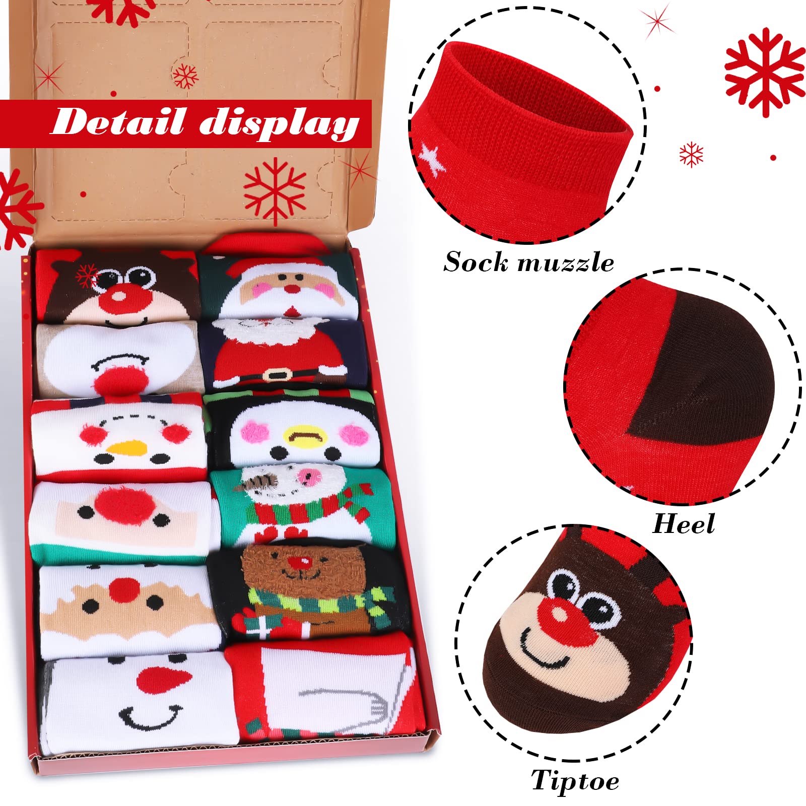 MJartoria Christmas Sock Advent Calendar 2025 Kids -12 Days of Advent Box Socks Christmas Countdown, Santa Elk Snowman Pattern f