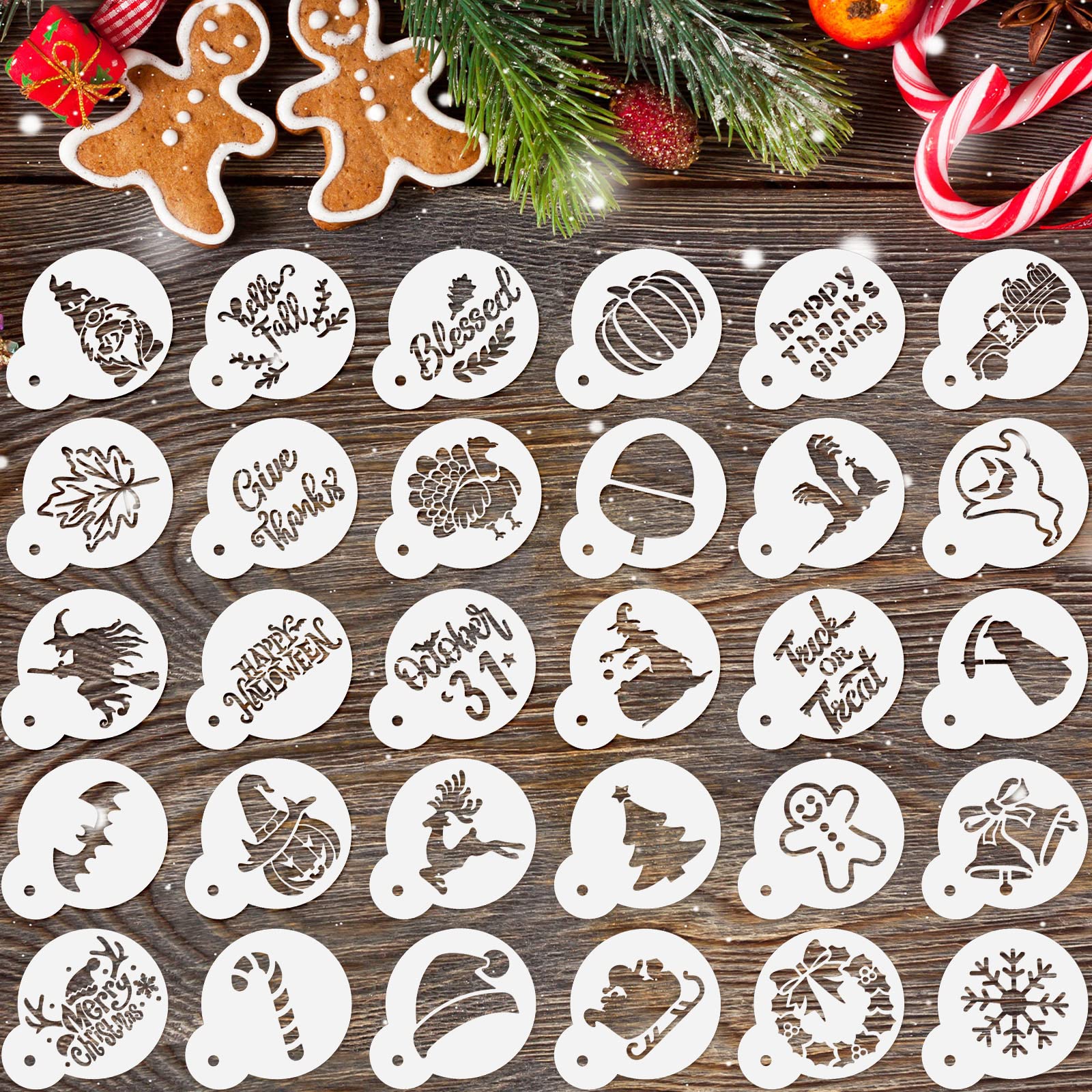 30 Pieces Christmas Thanksgiving Halloween Cookie Stencils Thanksgiving Christmas Stencils Reusable Cake Stencils And Templates