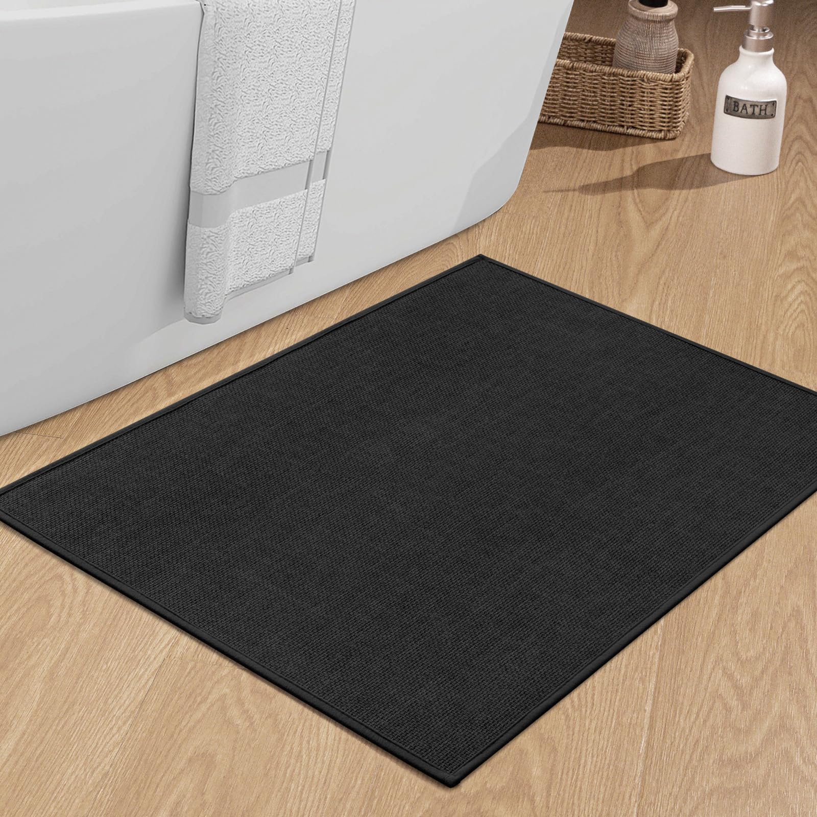Chakme Bathroom Rugs Mat 36X25, Ultra Thin Non Slip Bath Mat Large Quick Dry Absorbent Bath Mat For Bathroom Floor, (Black, 36''