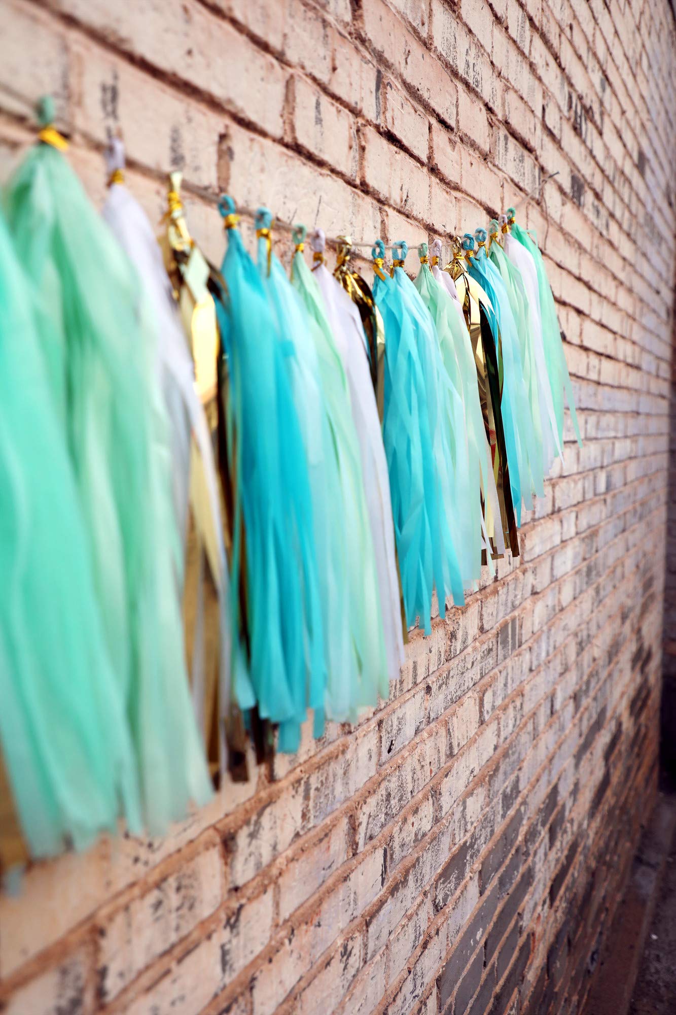 Fonder Mols Tissue Paper Tassel Garland (Pack Of 30, White Mint Aqua Gold) Rustic Birthday Wedding Party Decor Mermaid First Bir