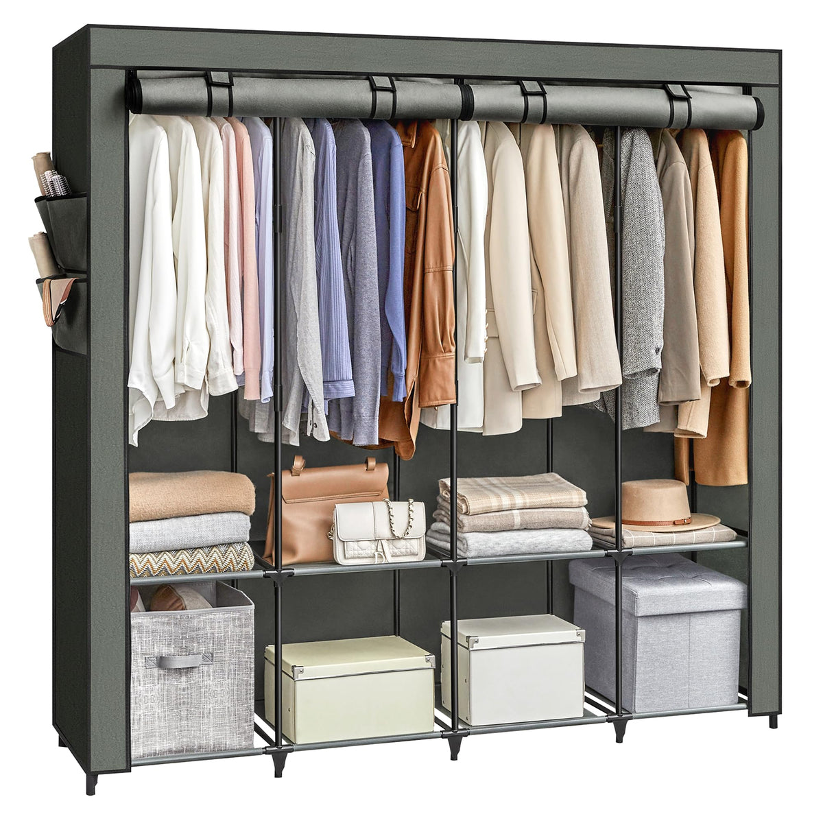 Songmics Portable Closet, Wardrobe Closet Organizer With Cover, 4 Hanging Rods And Shelves, 4 Side Pockets, 66.9 X 17.7 X 65.7 I