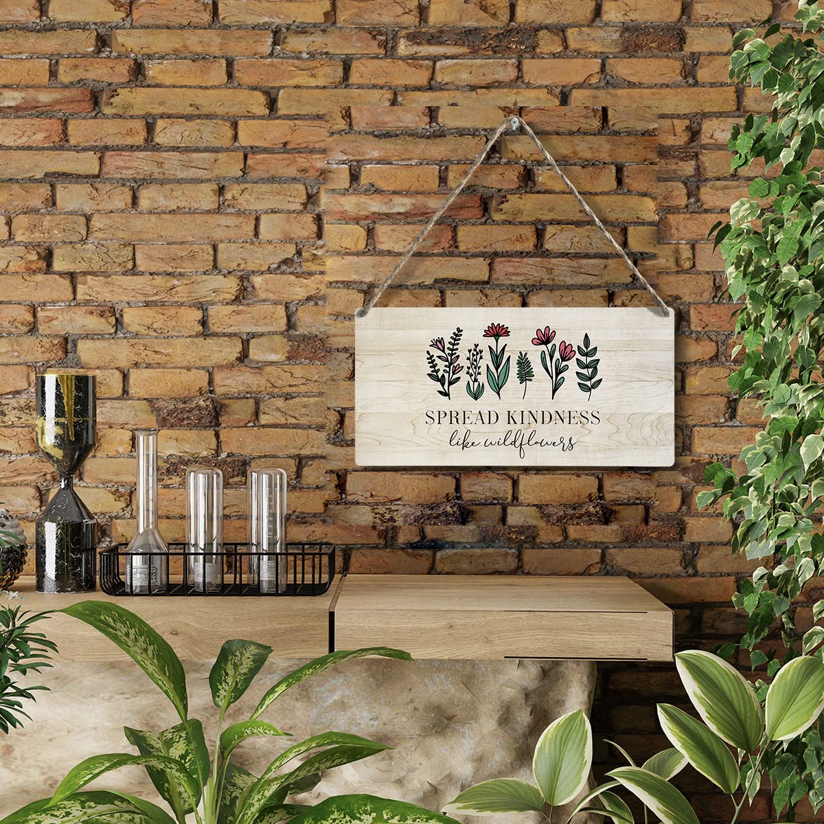 Spread Kindness Like Wildflowers Wooden Hanging Sign Inspirational Gifts for Women Birthday Gifts for Her Female Sign for Room H