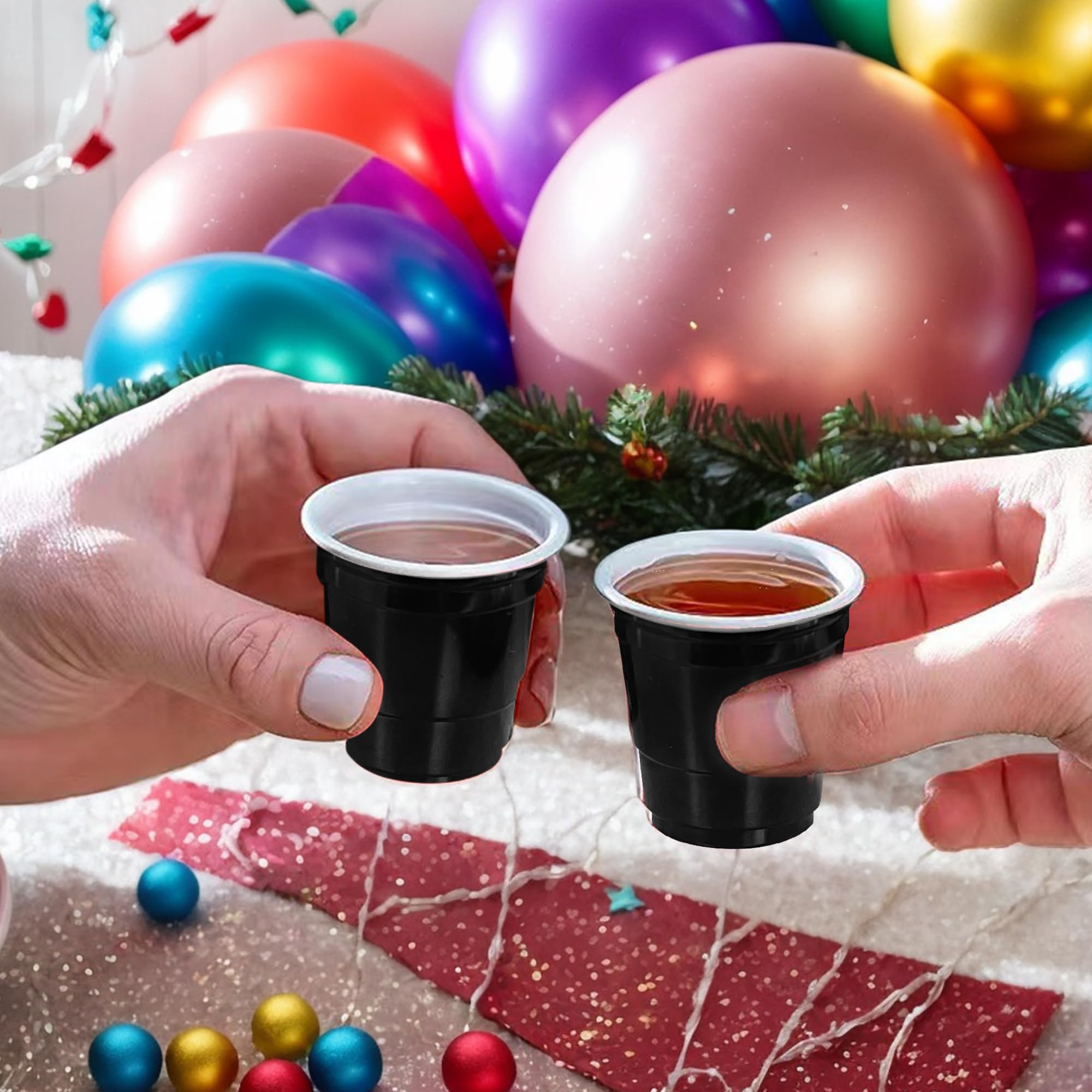 Tosparty 120Pcs 2Oz Valentine'S Day Plastic Shot Cups Mini Black Party Cups Small Plastic Cups Black Party Cups Tasting Samples