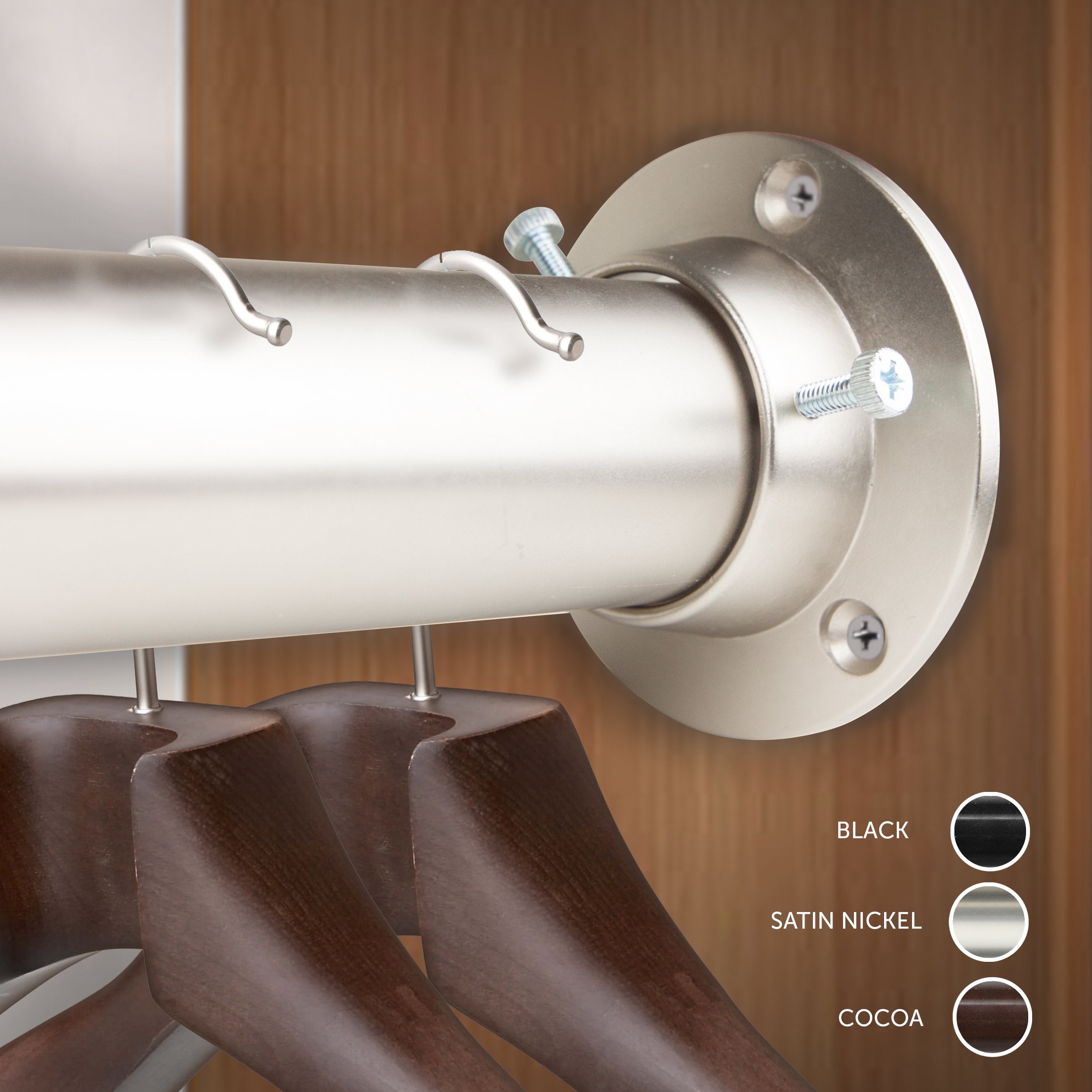 Rod Desyne 1.5'' Premium Heavy Duty Adjustable Closet Rod With Socket Set, 28 X 48, Satin Nickel