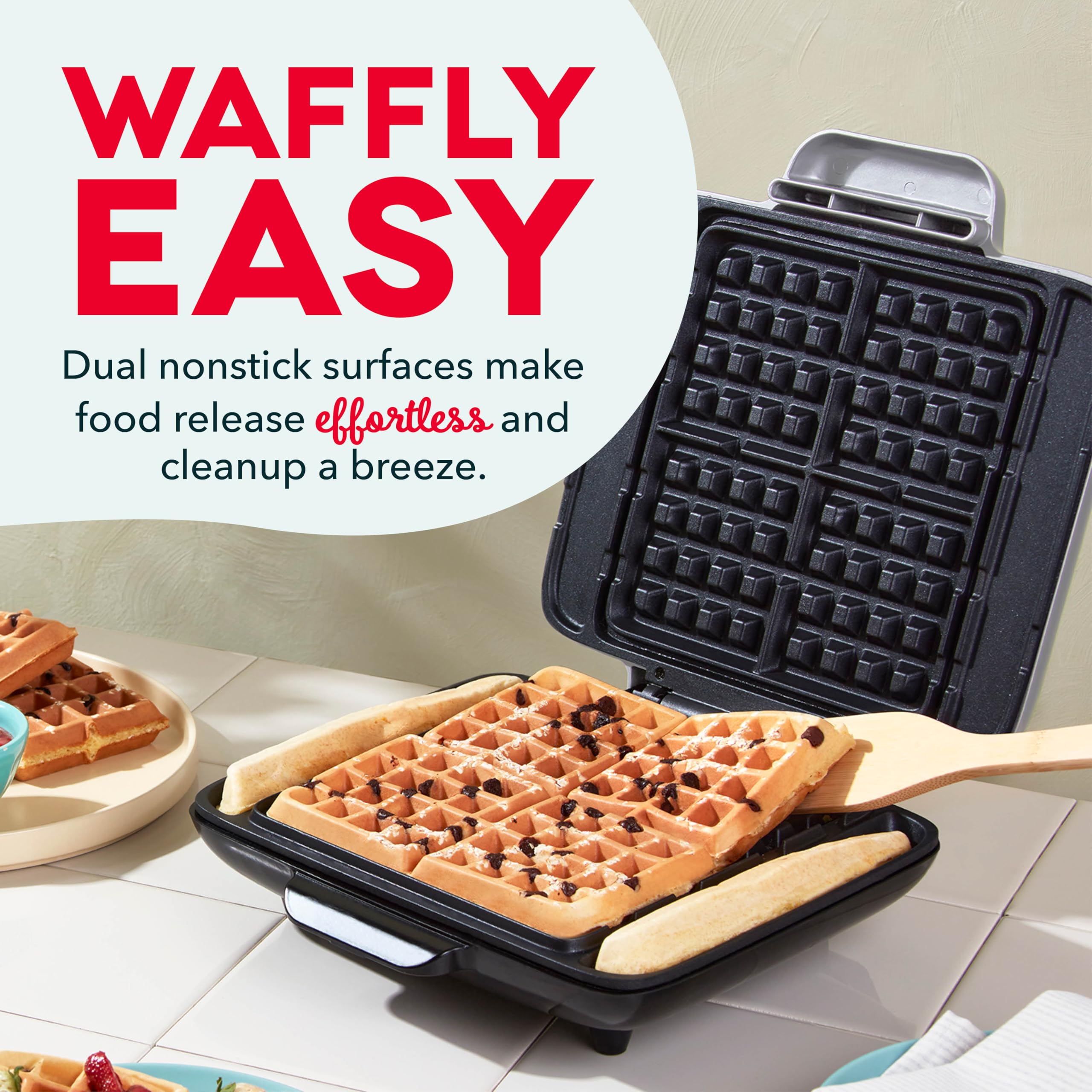 Dash No-Drip Waffle Maker - Four Waffle Molds, Nonstick Waffle Iron With Quick Heat-Up, Nonstick Surface - Perfect Waffle Maker