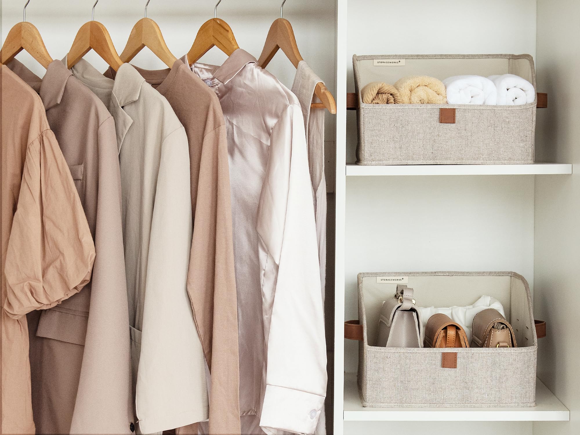 Storageworks Closet Organizer Bins, Trapezoid Storage Box, Fabric Storage Baskets For Shelves, Small, Brown And Beige, 3-Pack