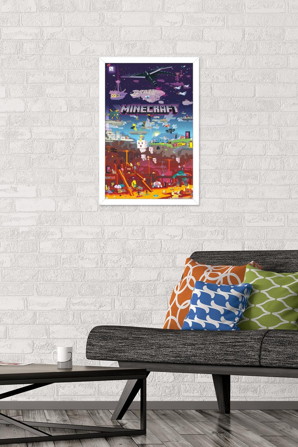 Trends International Minecraft - World Beyond Wall Poster, 14.725'' X 22.375'', White Framed Version