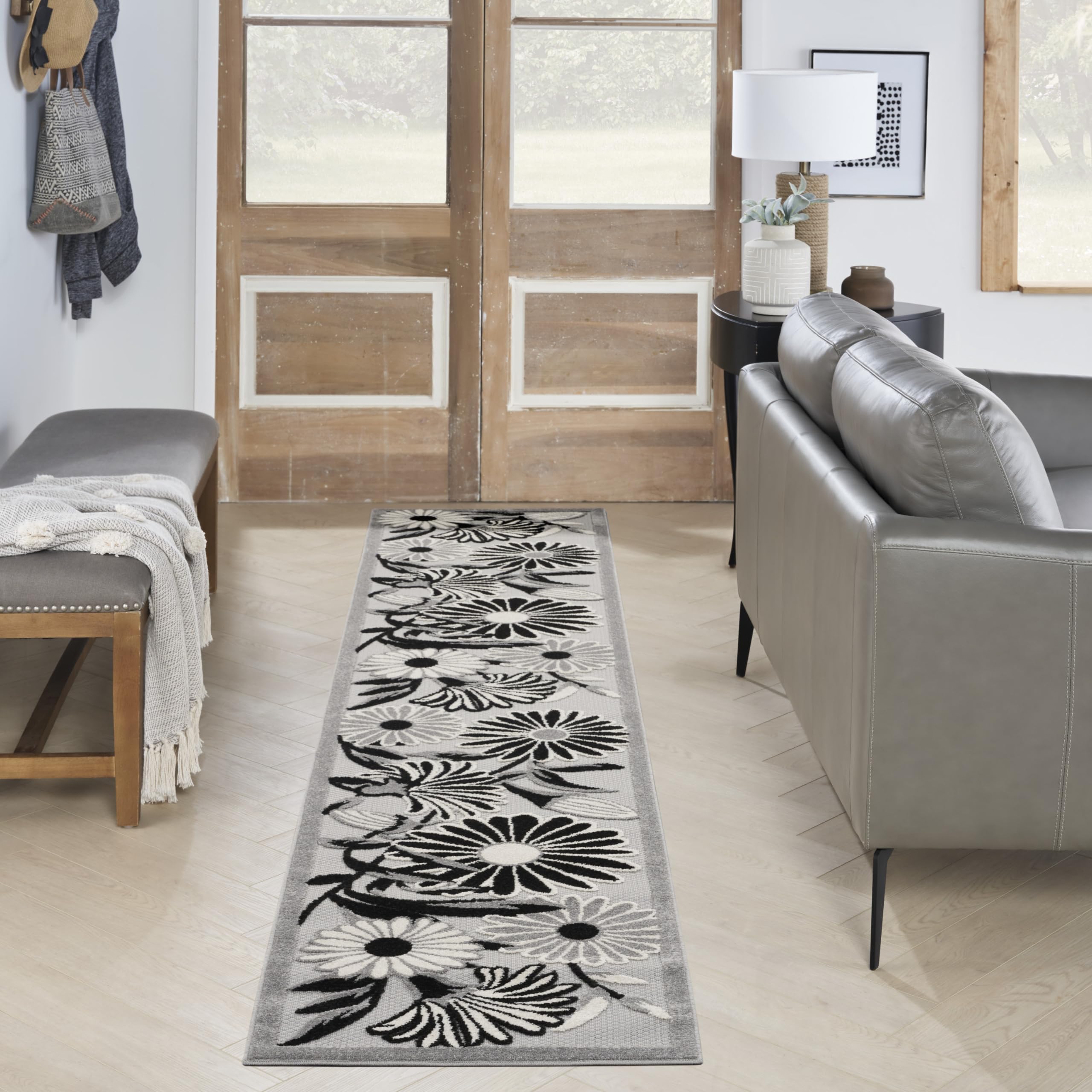 Nourison Aloha Black White 23 x 8 Area Rug, Easy Clean, Non Shedding, Bed Room, Living Room, Dining Room, Kitchen (8 Runner)