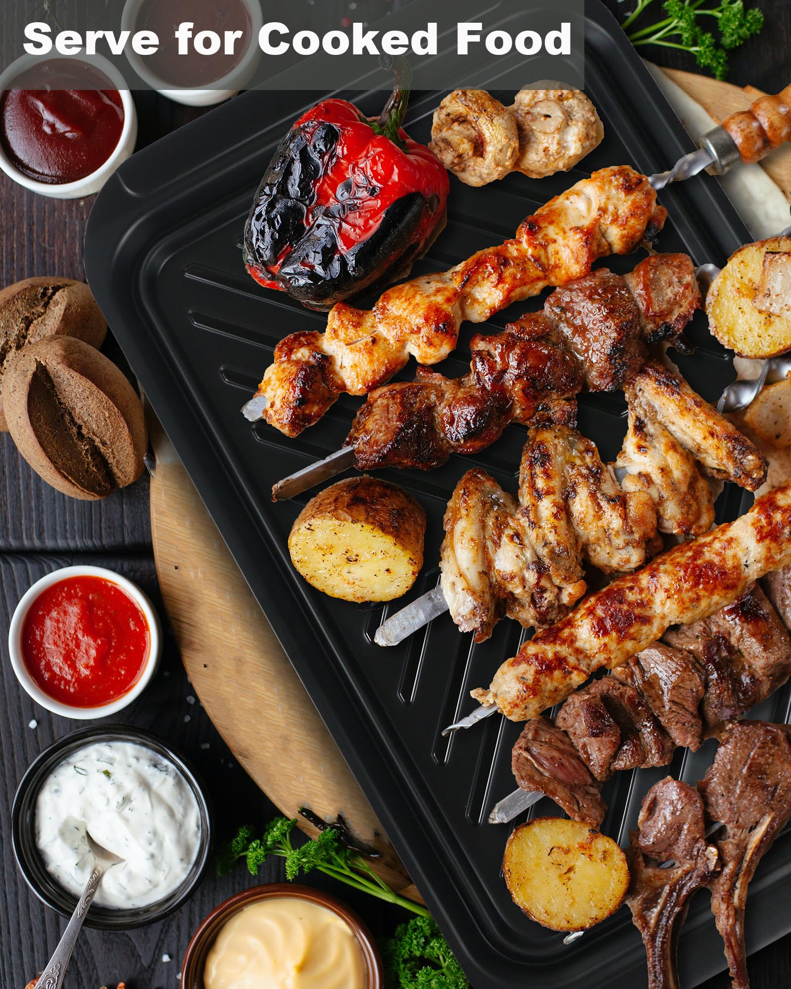 Czlizdyt Grilling Prep And Serve Trays, Bbq Tray For Raw And Cooked Food, Melamine Serving Trays For Food, Set Of 2, Black And R