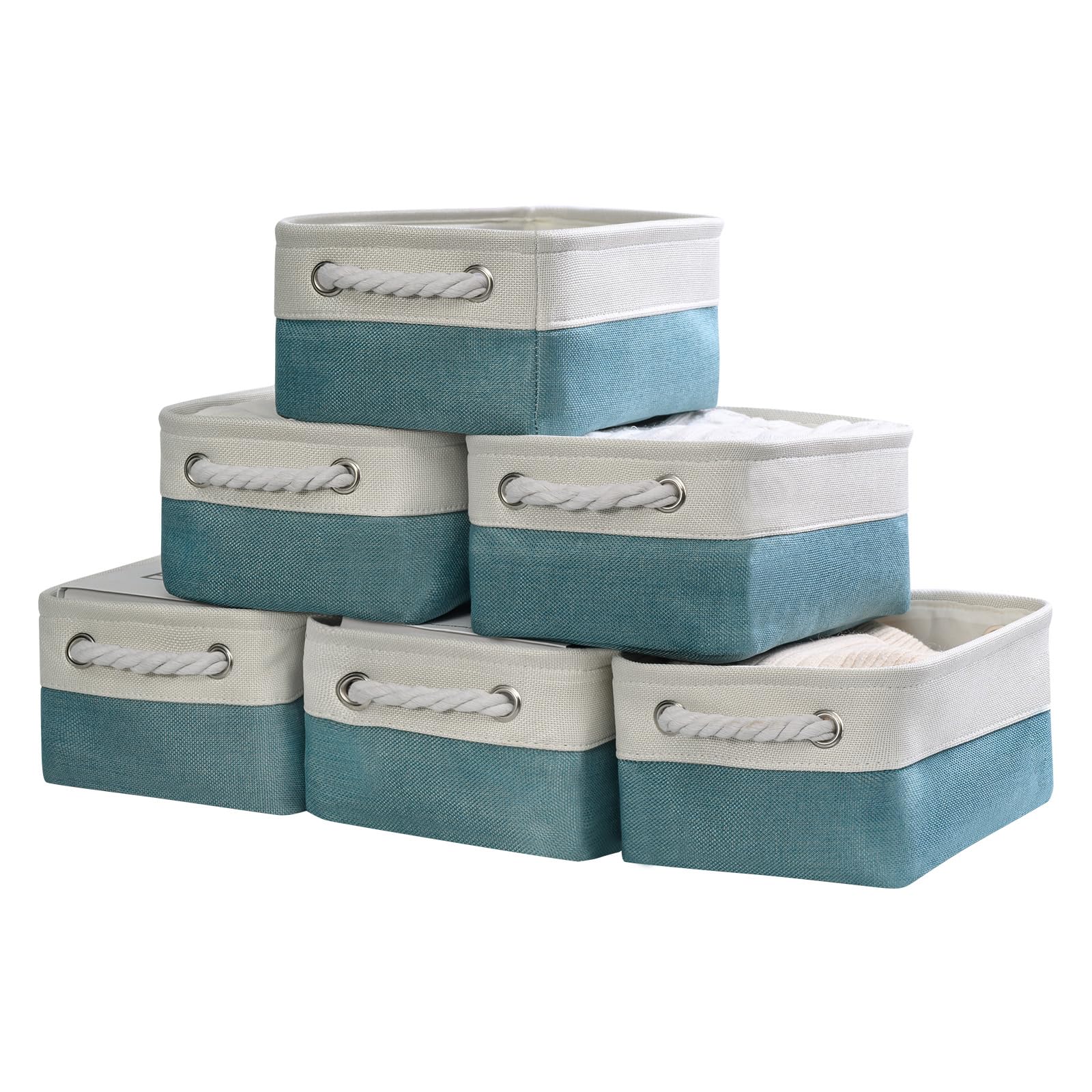 Thewarmhome Storage Bins For Shelves - Small 6 Pack 11.8X7.8X5.2 Inch Sturdy Storage Basket W/Handles, Decorative Foldable Stora