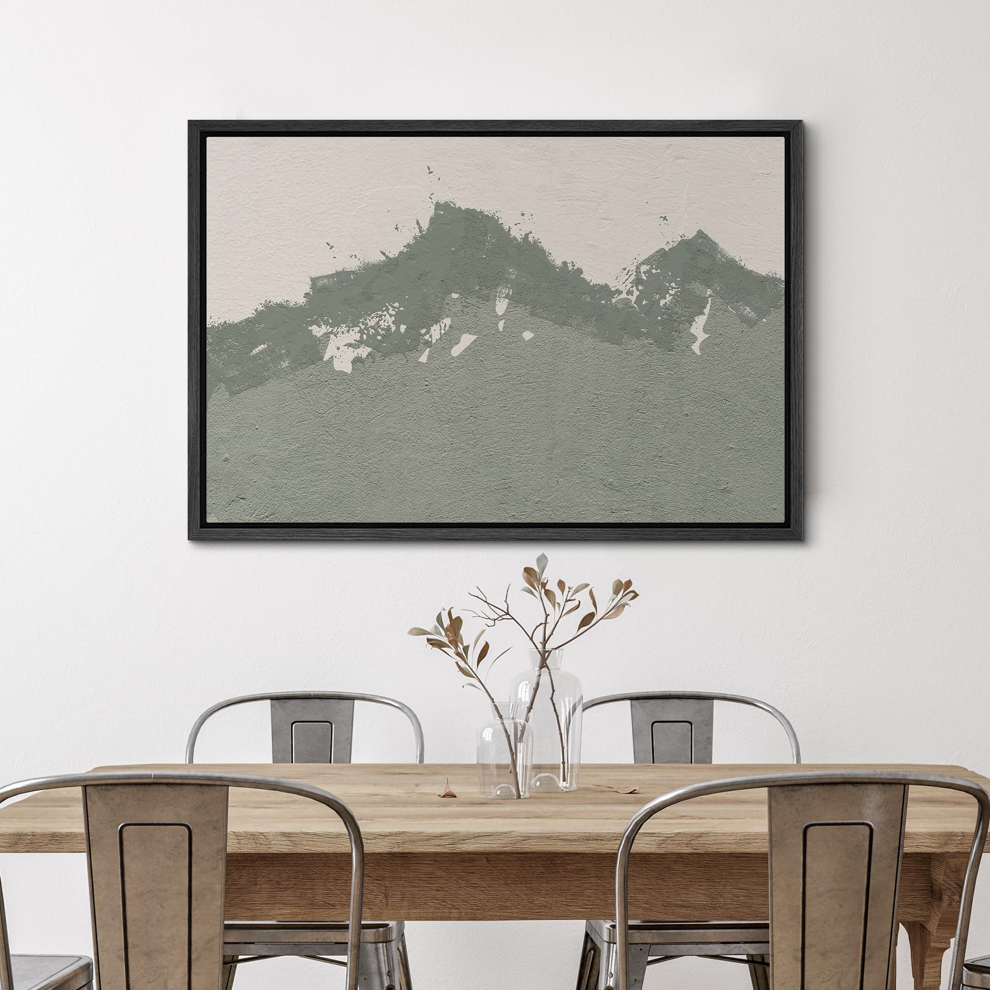 SIGNWIN Framed Canvas Print Wall Art Dark Duotone Gray Mountain Range Abstract Mid Century Minimalist Geometric Shape for Living Room  Bedroom  Office - 24''x36'' BLACK