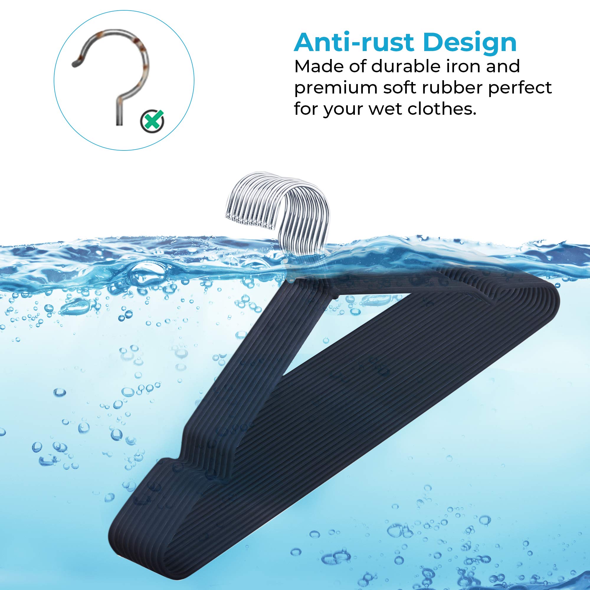 Js Hanger Metal Hangers 16.5'' Coat Hangers - Extra Thick Wire Hangers With Non Slip Matt Black Rubber Coating Heavy Duty Pant S