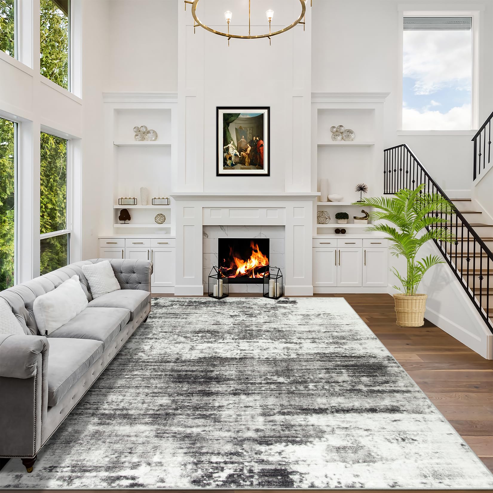 9x12 Area Rugs Washable Rug: Modern Abstract Living Room Rug Soft Anti-Skid Thin Carpet Indoor Floor Non-Shedding Carpets for Be