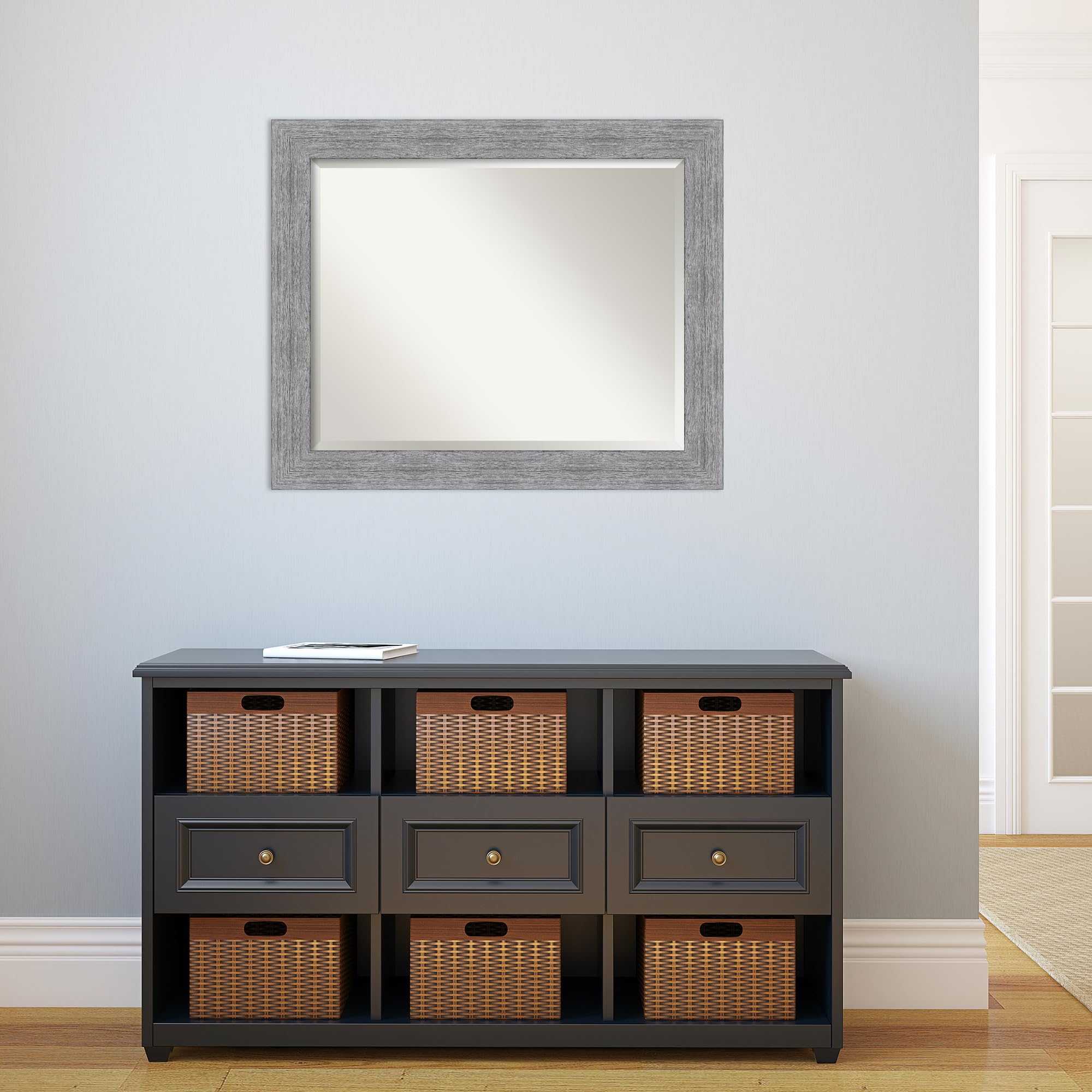 Amanti Art Bathroom Mirror, Bark Rustic Grey Wall Mirror For Use As Bathroom Vanity Mirror Over Sink (27.25 X 33.25 In.) Beveled