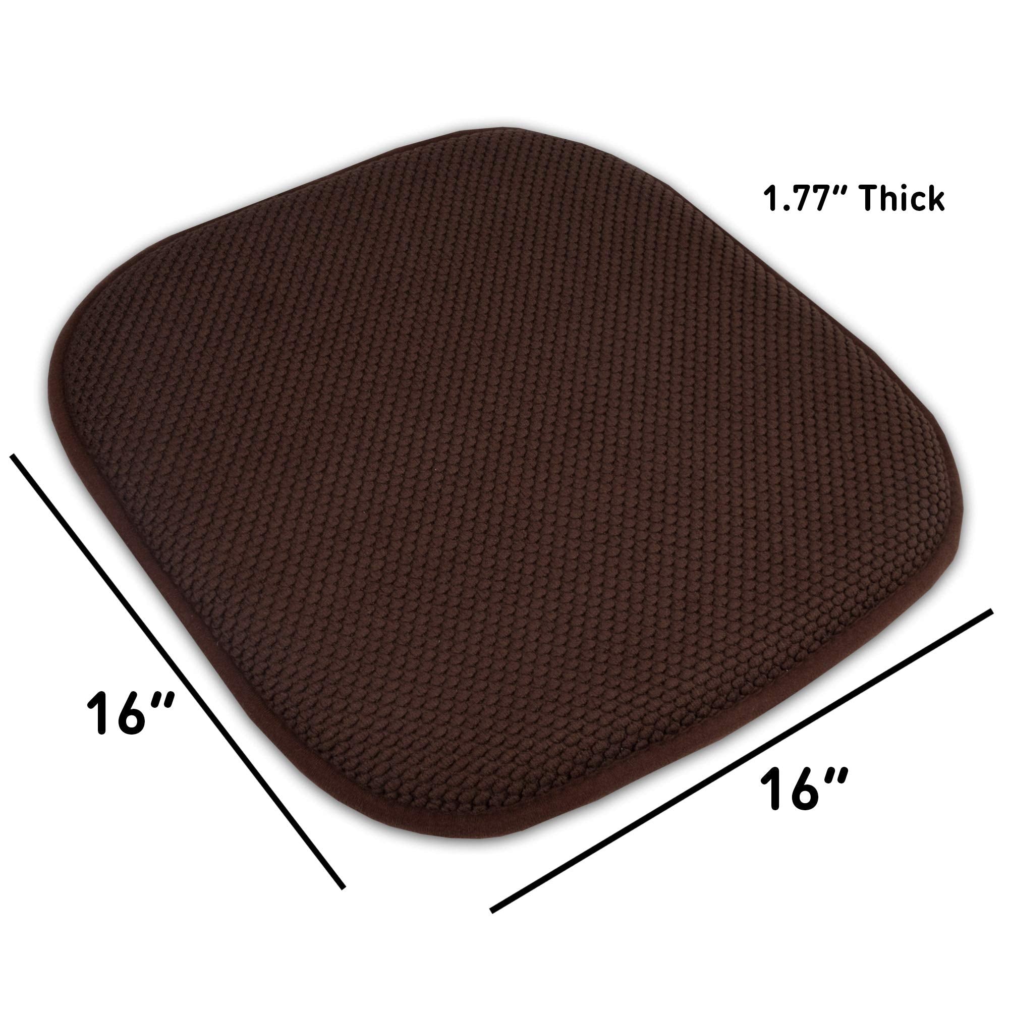 Sweet Home Collection Memory Foam Chair Cushion Honeycomb Pattern Solid Color Slip Non Skid Rubber Back Ultimate Comfort and Softness Rounded Square 16'' x 16'' Seat Cover  12 Pack  Brown