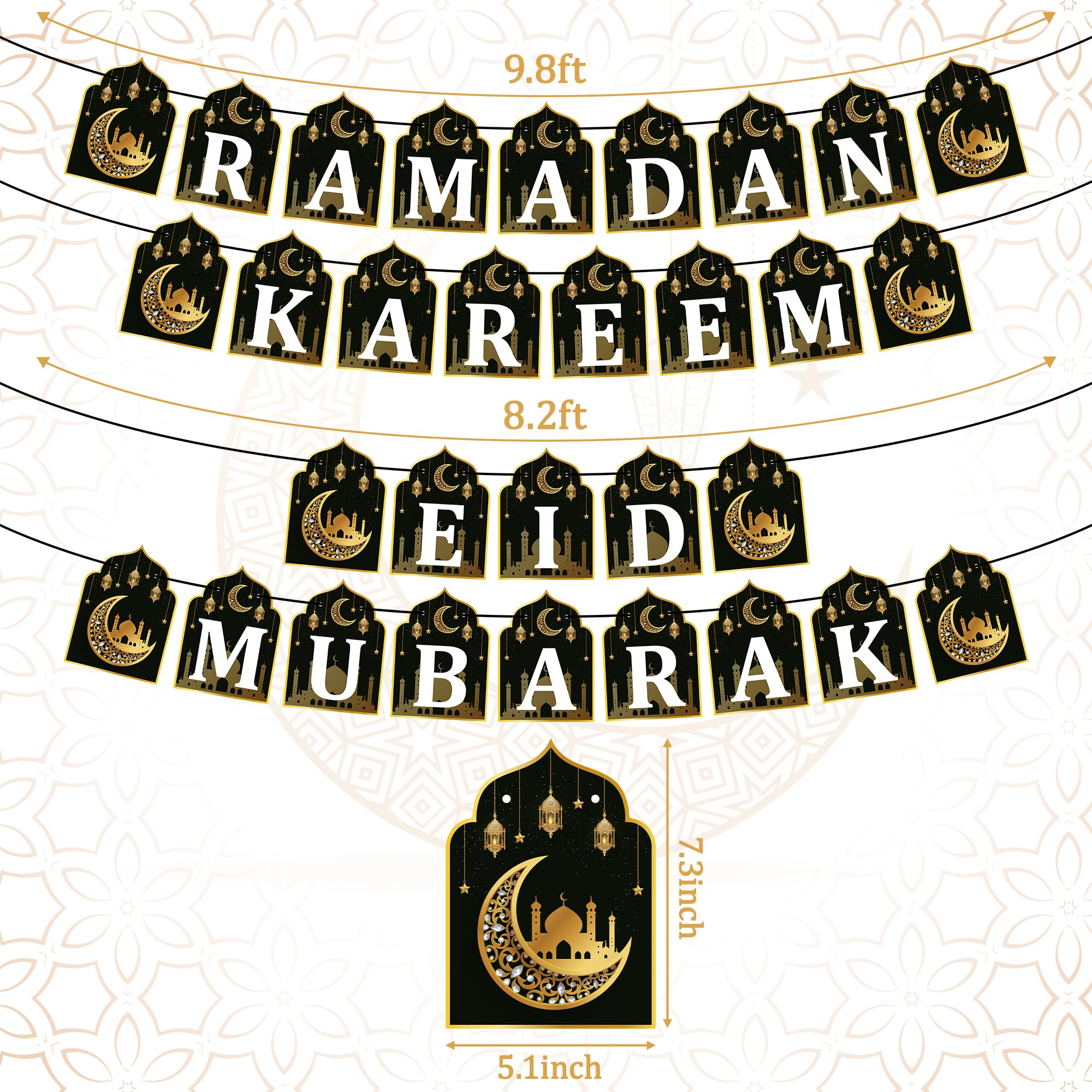 Watinc 4Pcs Ramadan Kareem Banner Eid Mubarak Decoration, Ramadan Hanging Banners Decor, No Diy Needed Eid Mubarak Al-Fitr Iftar