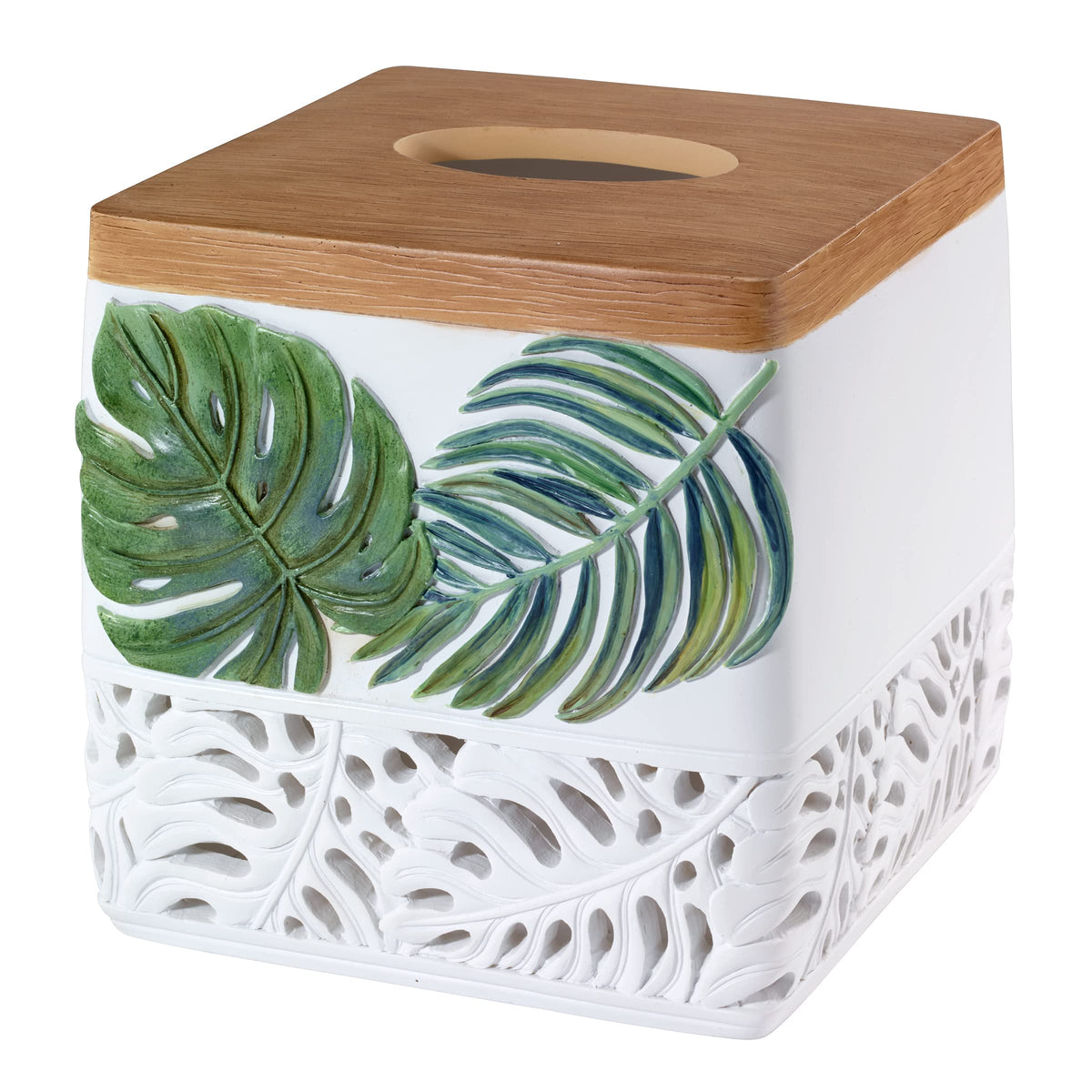 Avanti Linens - Tissue Box Cover, Resin Countertop Accessories, Stylish Home Decor (Viva Palm Collection)
