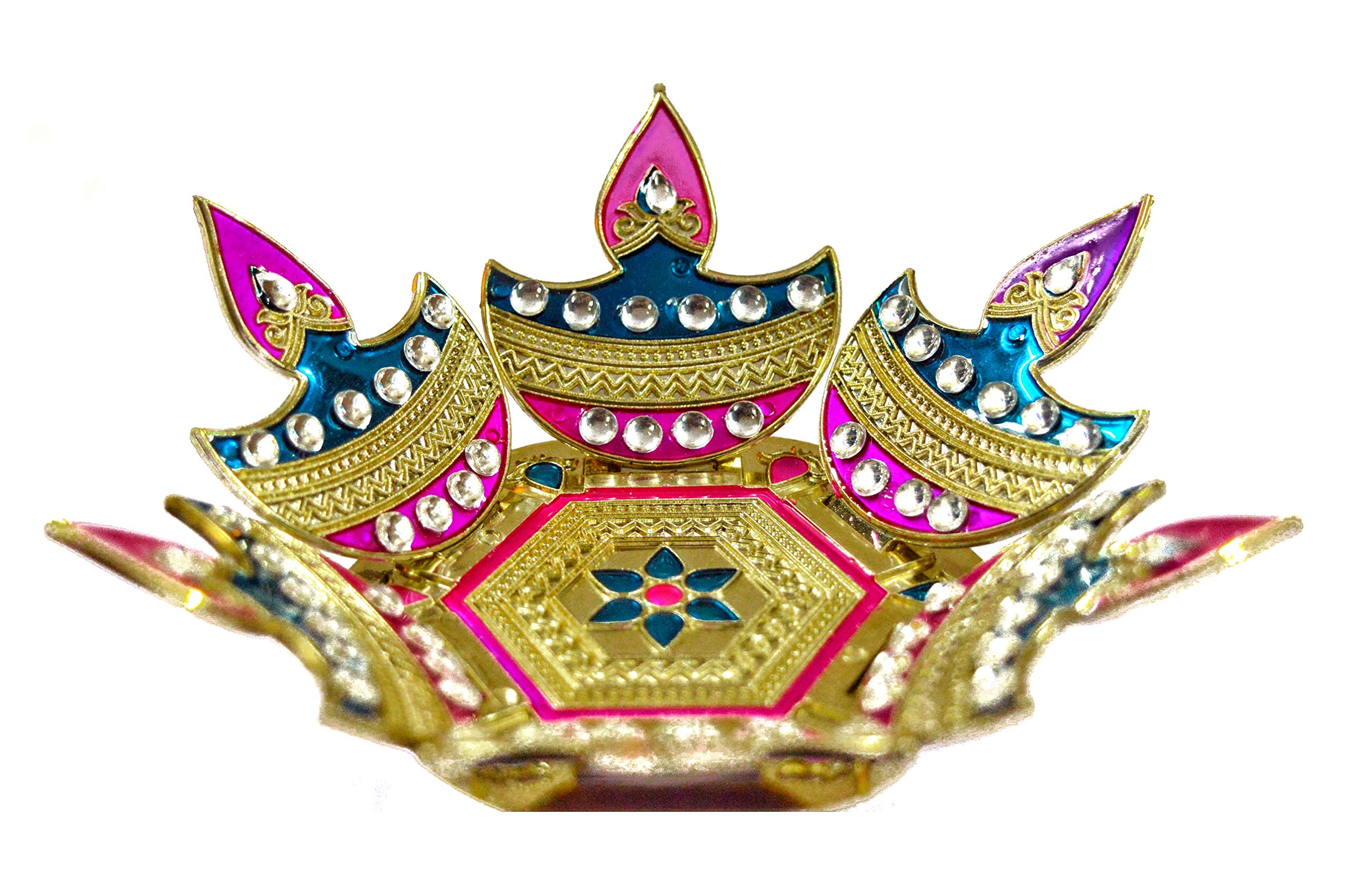 Handicraft Storeroom Meenari Decorative Diwali Diya Rangoli Set-White Kundan Stone Decorations.(7 Pieces Rangoli)