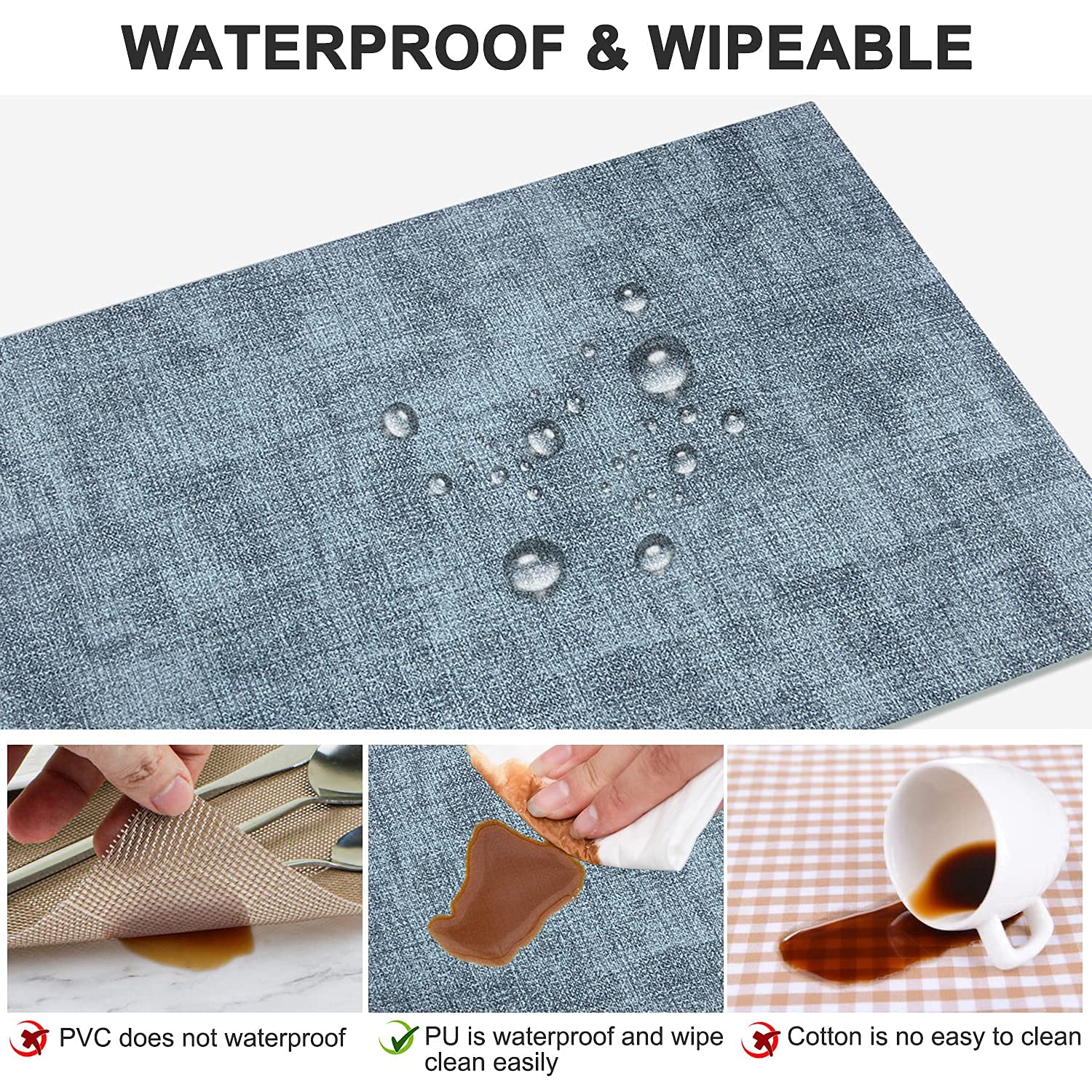 Landview Leather Heat Resistant Placemats Set Of 6 Waterproof Wipeable Washable Pu Table Mats,Easy To Clean Anti-Slip Place Mats