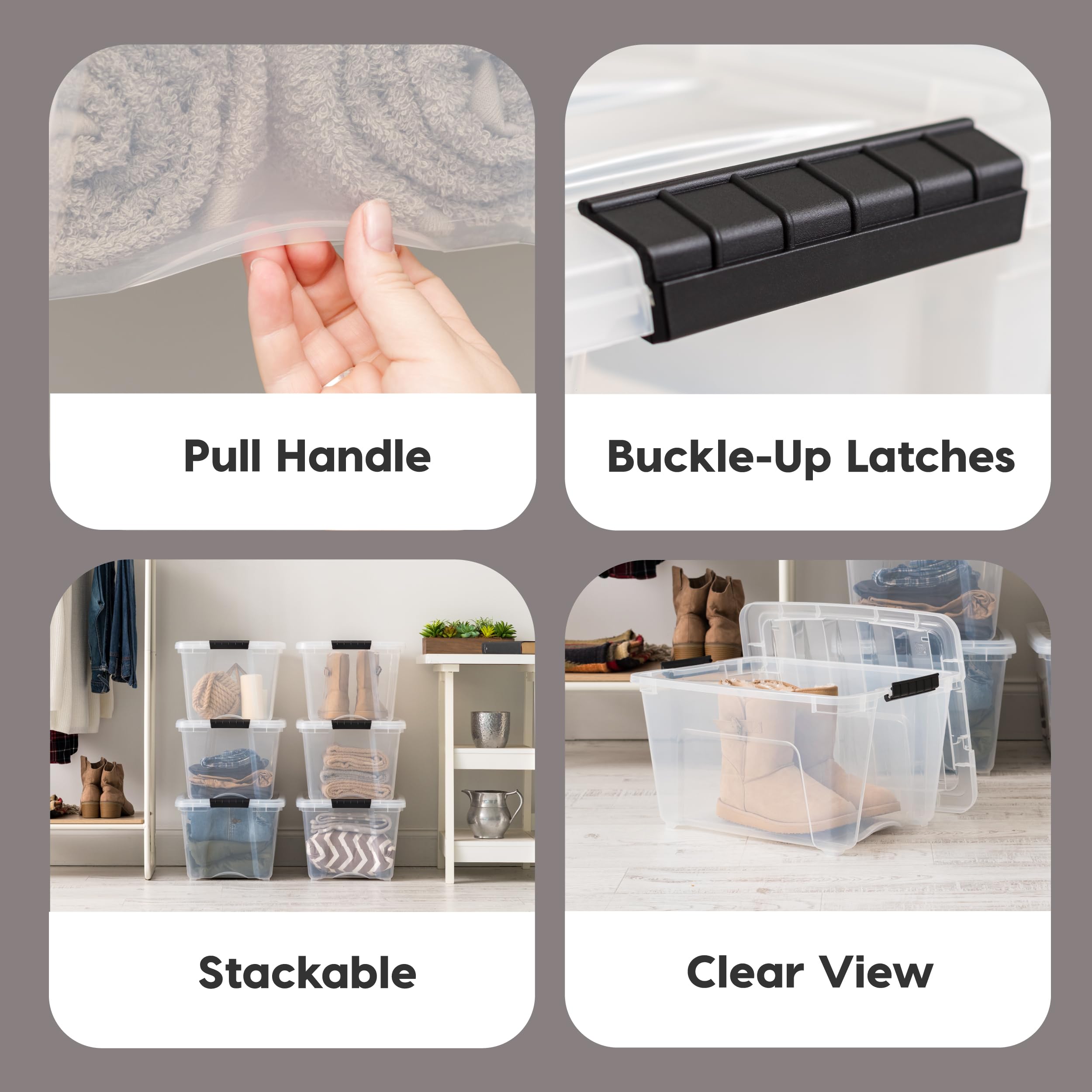 IRIS USA 6 Pack 32qt Clear View Plastic Storage Bin with Lid and Secure Latching Buckles