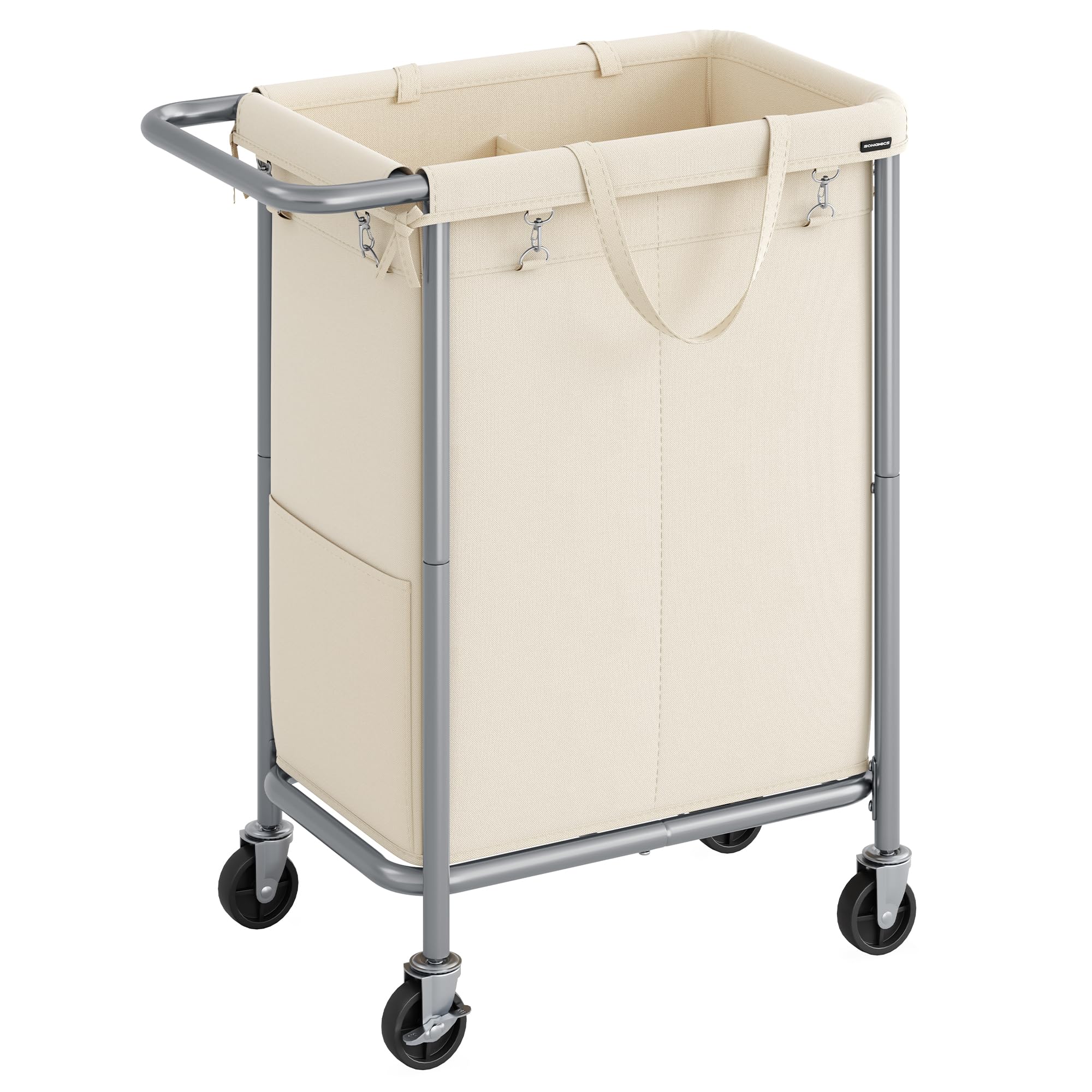 Songmics Laundry Basket With Wheels, 2-Section Rolling Laundry Hamper, 37 Gallons (140L), Removable Liner, Steel Frame With Hand
