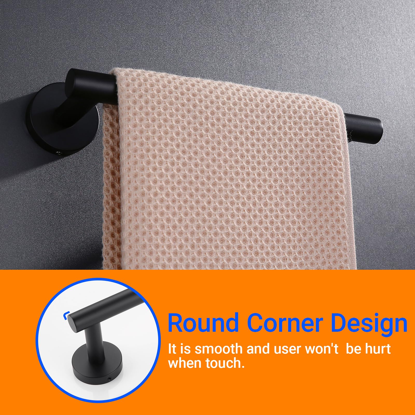 Miyili Matte Black 15.75'' Towel Bar SUS 304 Stainless Steel Towel Holder for Bathroom or Kitchen Wall Mount  A01B40A