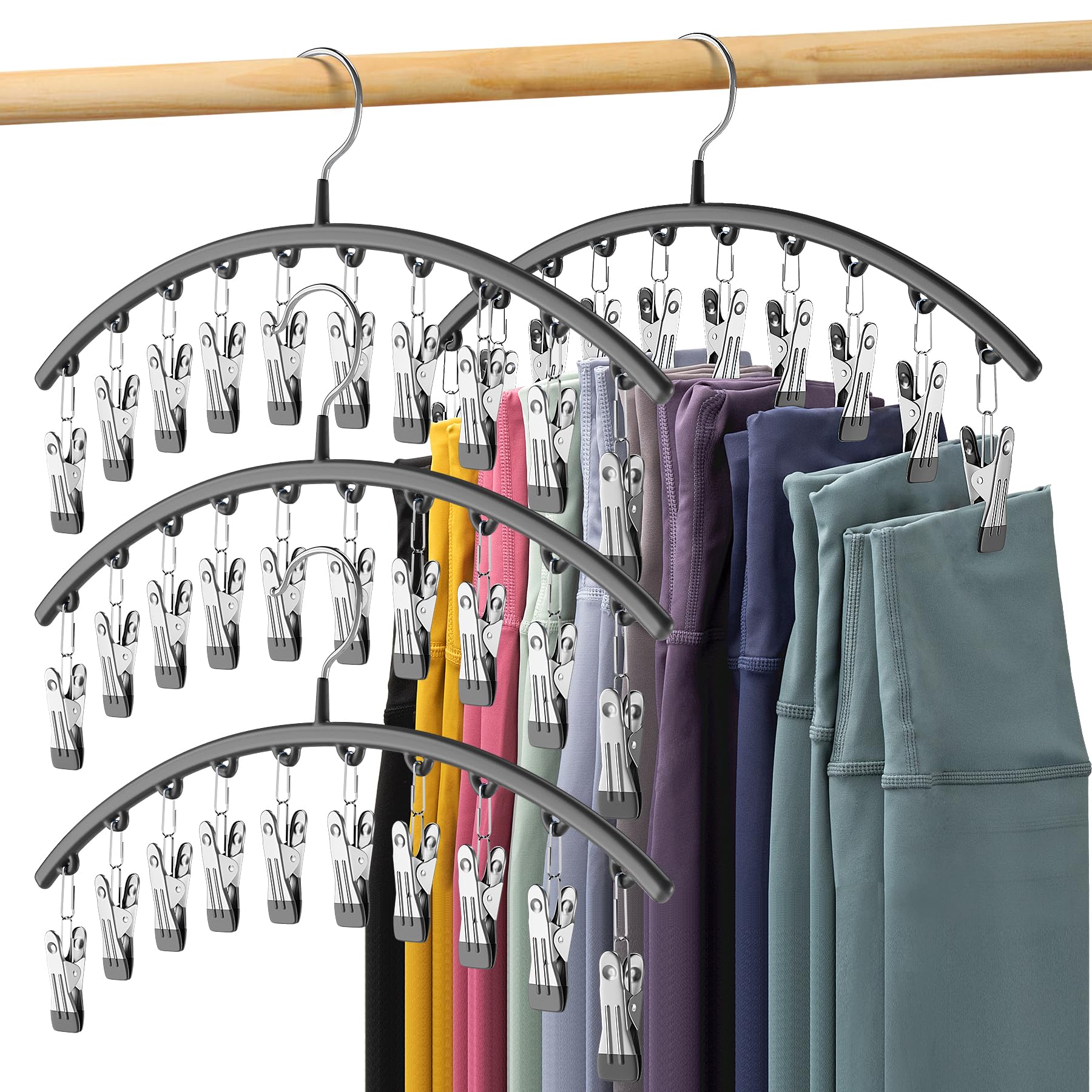 Volnamal Legging Organizer For Closet, Metal Yoga Pants Hangers 4 Pack W/10 Clips Holds 40 Leggings, Hangers Space Saving Hangin