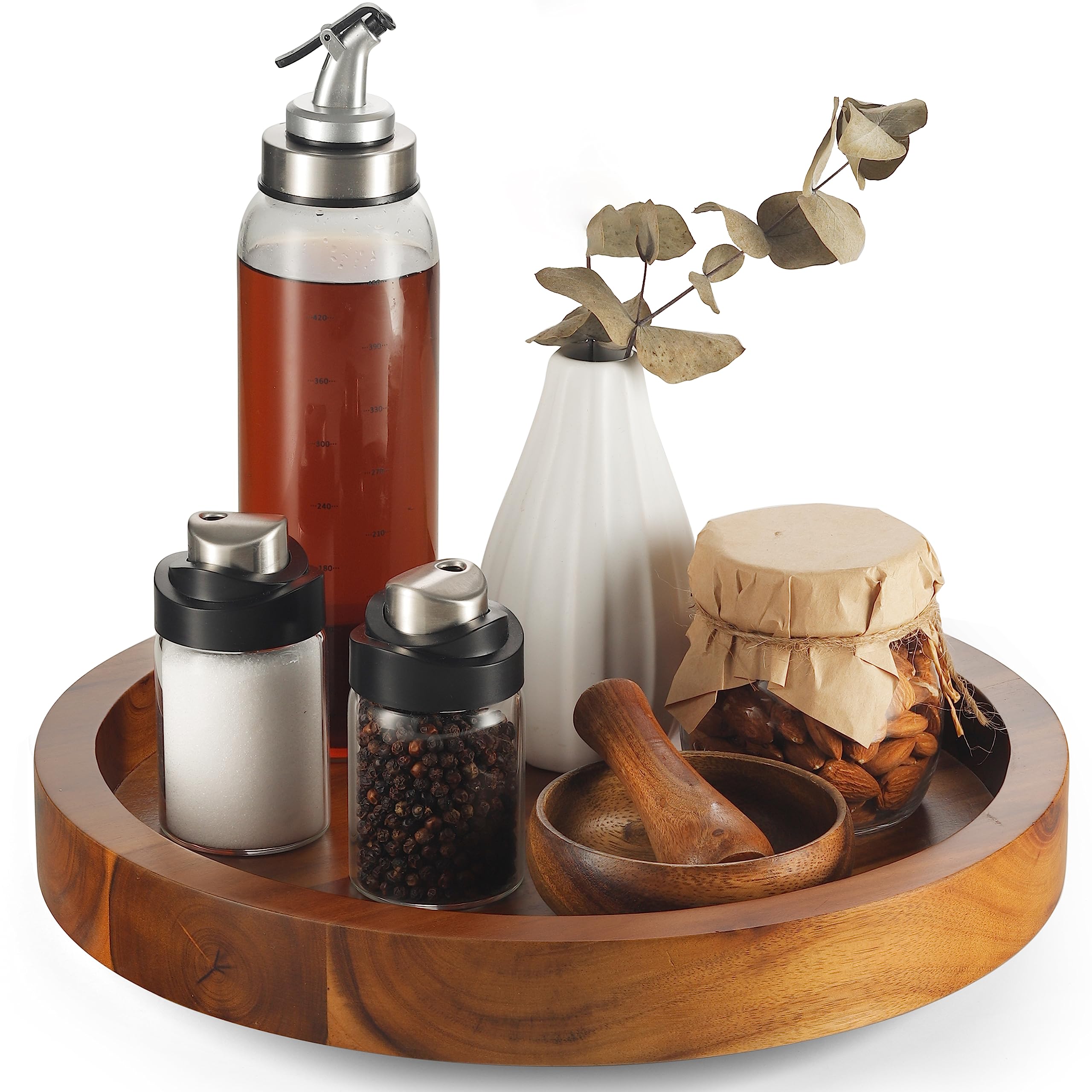 Tidita 13'' Acacia Lazy Susan Organizer For Table - Wood Lazy Susans Turntable For Countertop - Wooden Kitchen Turntable Storage