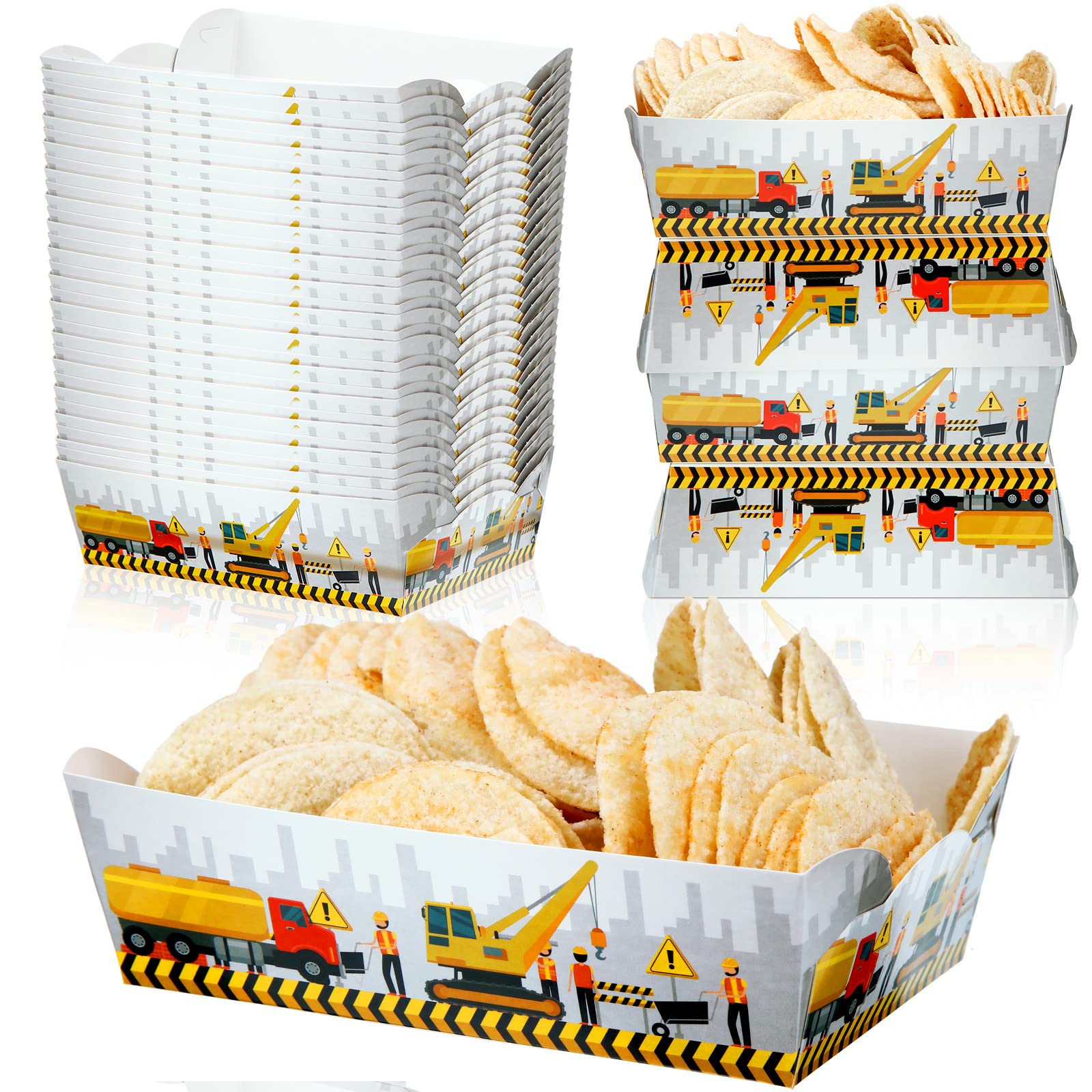 Cunhill 60 Pack Construction Birthday Party Supplies Construction Food Tray Party Favors Paper Serving Tray Paper Food Boats for