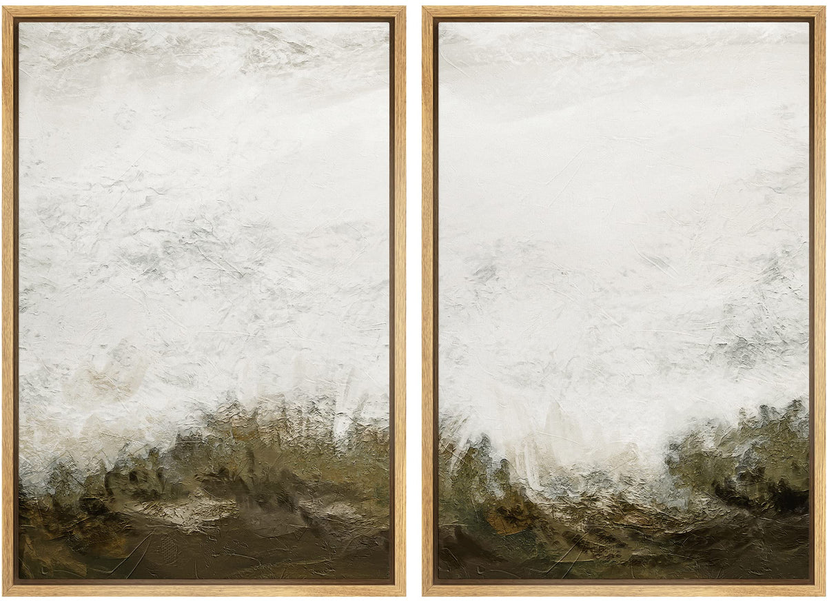 Idea4Wall Framed Canvas Print Wall Art Set Grunge White Brown Color Field Landscape Abstract Shapes Illustrations Minimalism Dec
