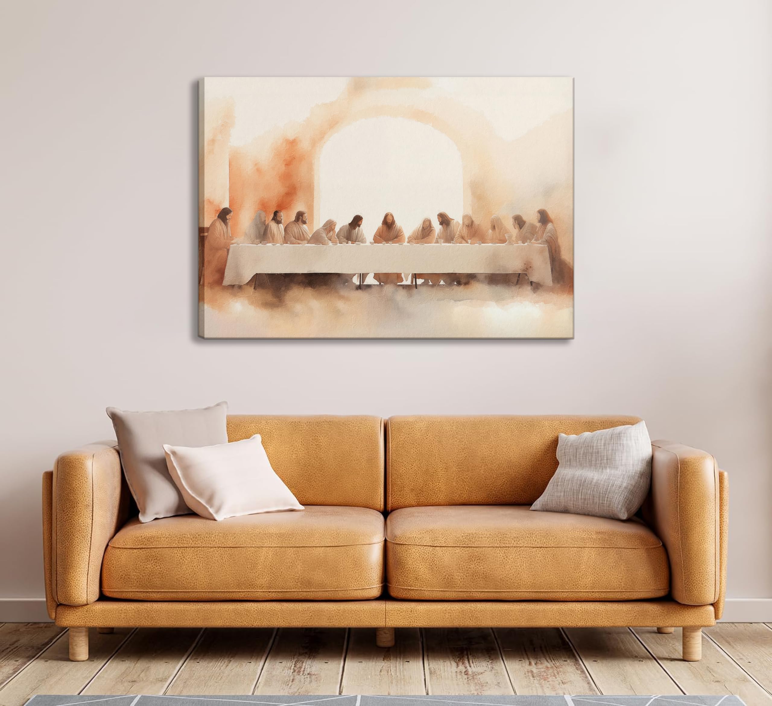 Framed The Last Supper Canvas Wall Art Painting Bible Story Christian Jesus and Twelve Apostles Painting Picture Wall Decor Post