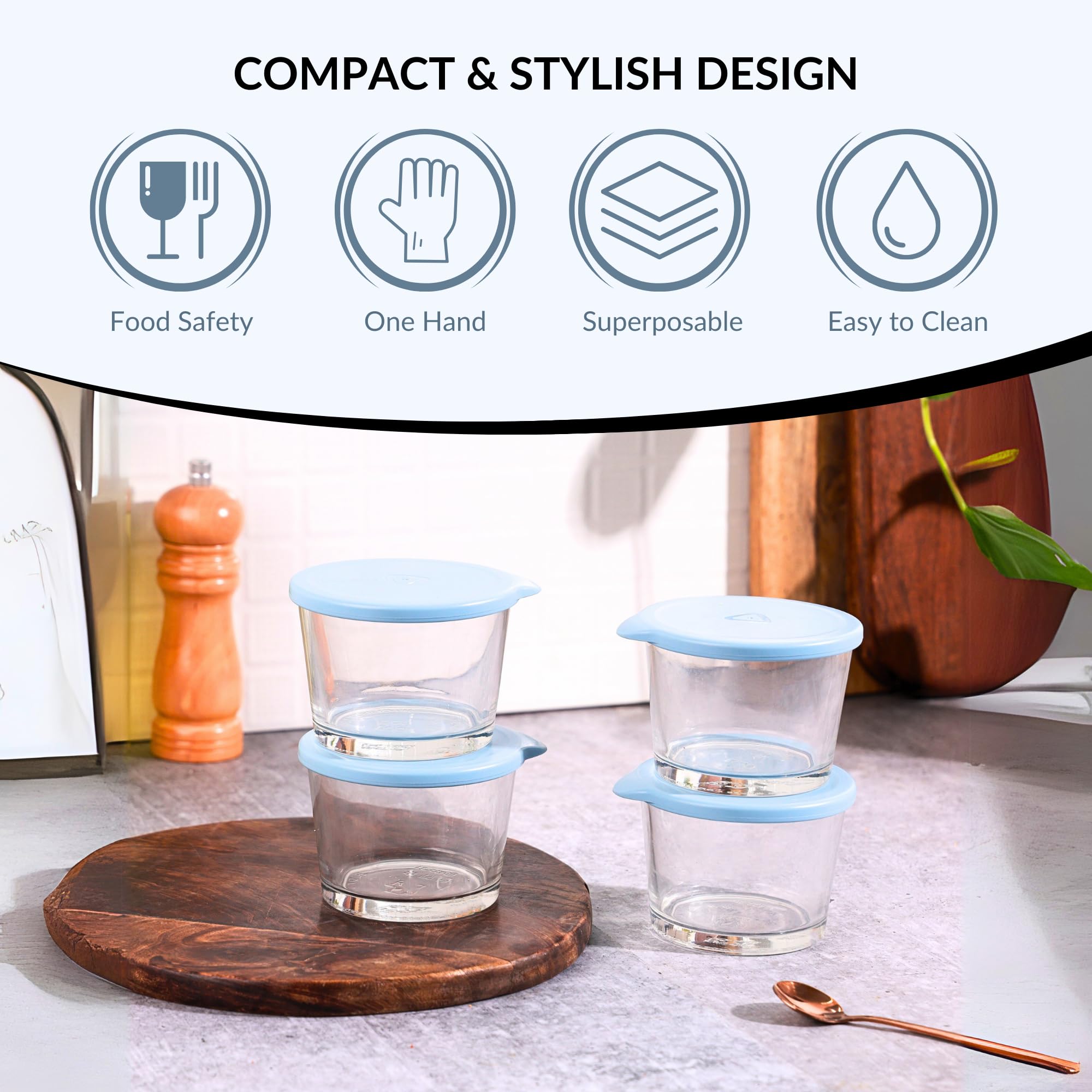 Homeessentials Glass Containers With Lid - 260Ml Leak-Proof Glass Sealed Jar With Lid|Food Grade Ideal For Kitchen,Refrigerator,