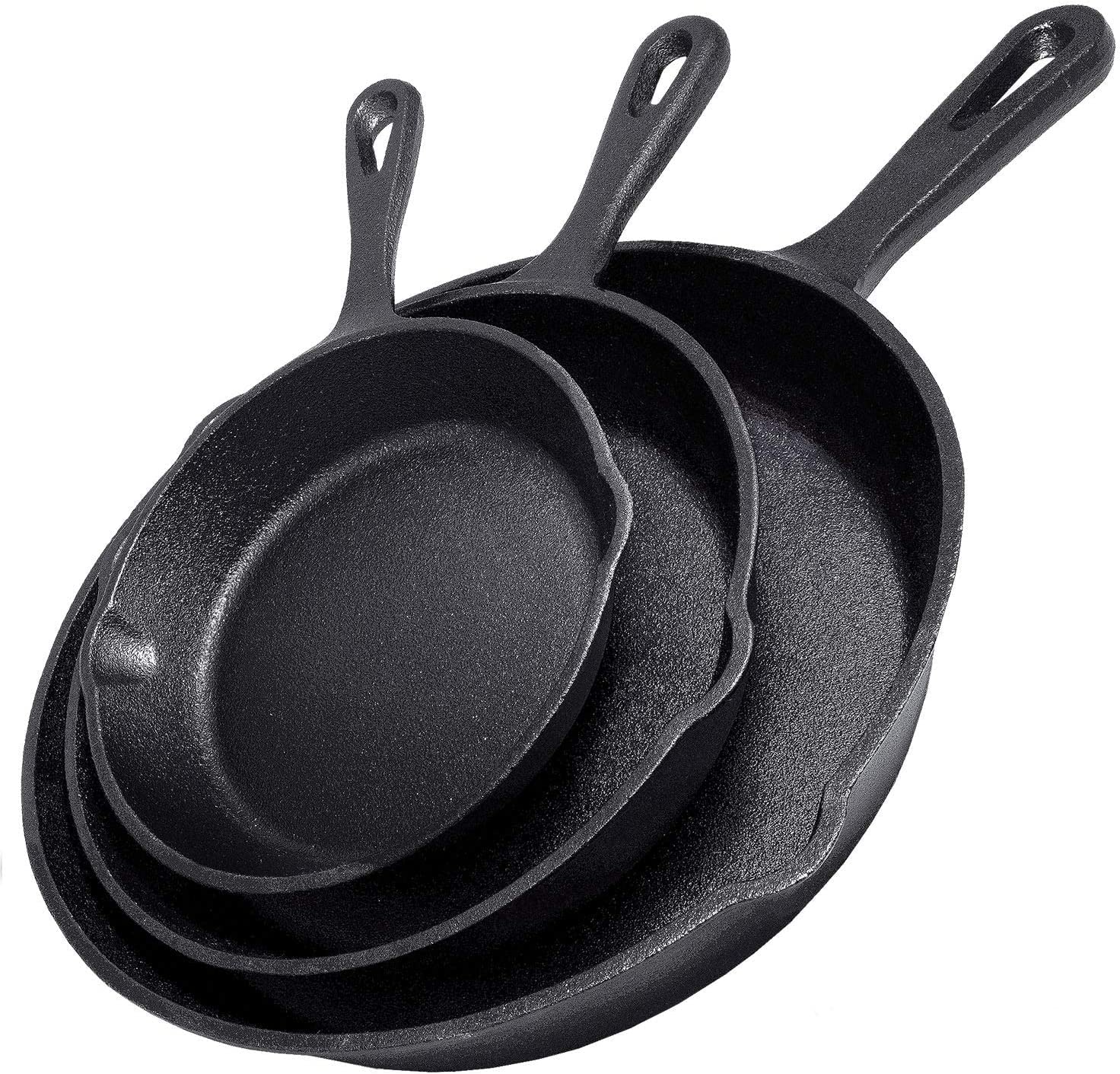 Simple Chef Cast Iron Skillet 3-Piece Set - Best Heavy-Duty Professional Restaurant Chef Quality Pre-Seasoned Pan Cookware Set -